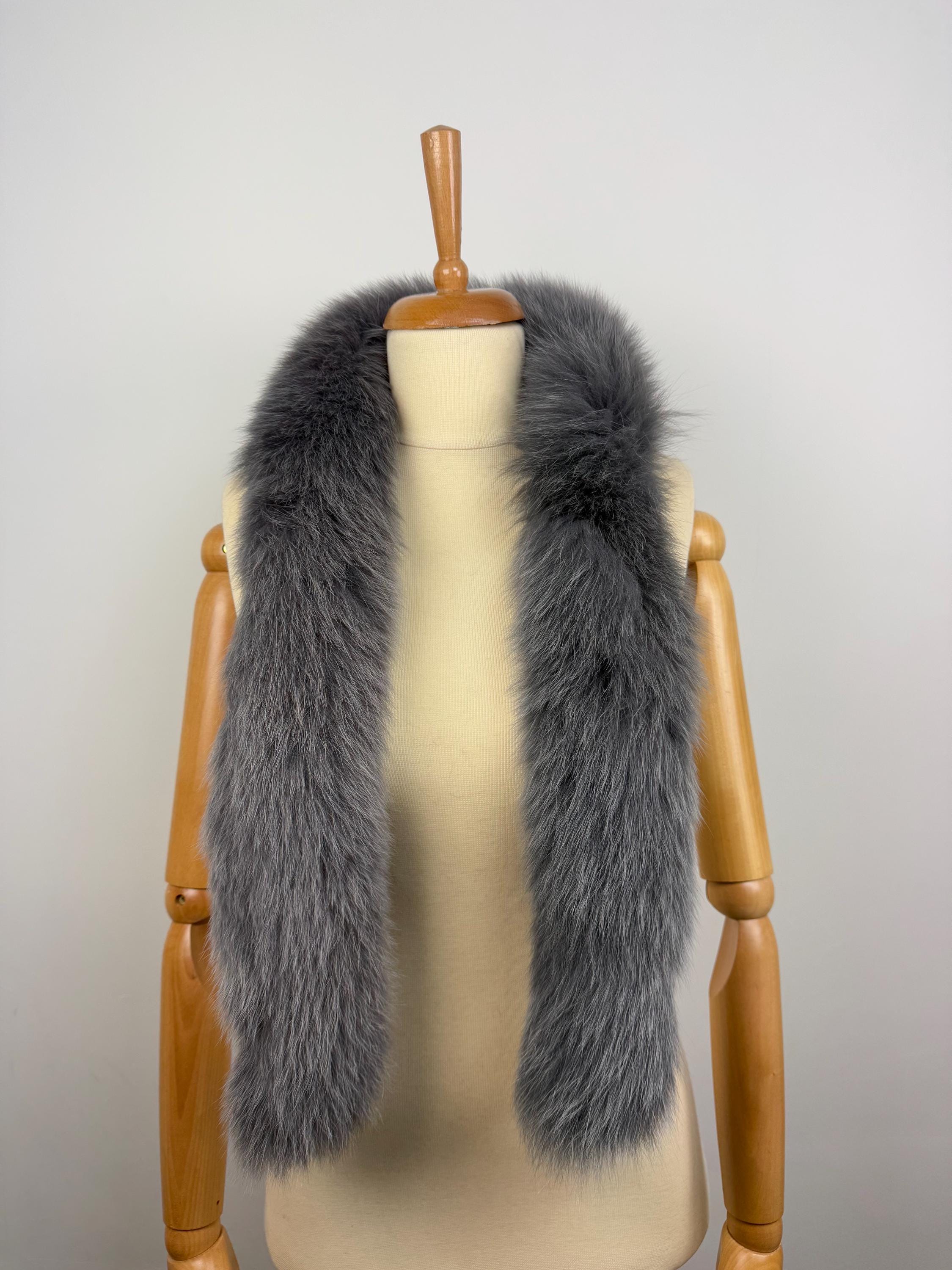 Gray Fox Fur Scarf, Real Fur Scarf, Handmade Fur Neck Scarf, Luxury Winter Scarf