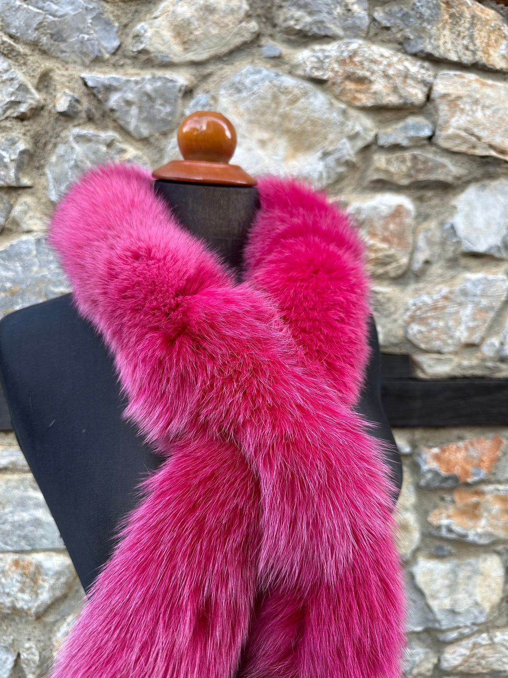 Fuchsia Fox Fur Scarf – Real Fur Scarf, Handmade in Greece, Luxury Winter Scarf