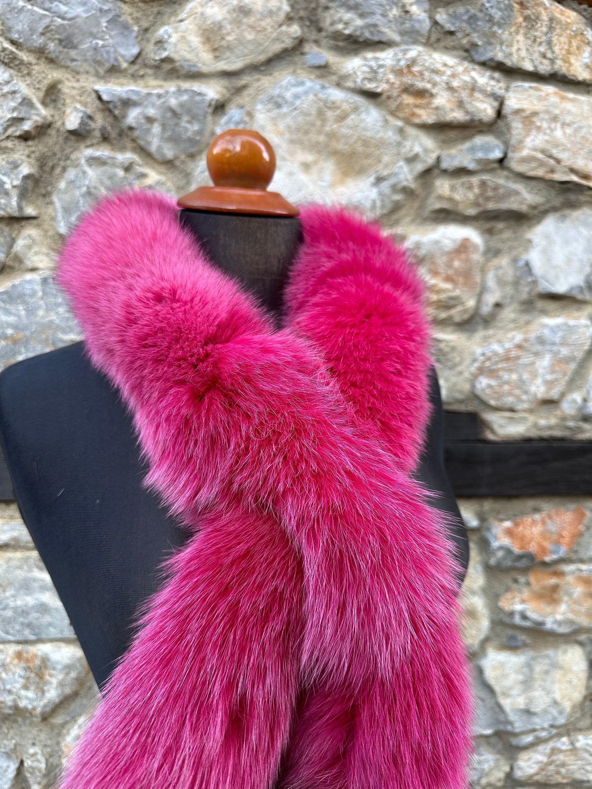 Fuchsia Fox Fur Scarf – Real Fur Scarf, Handmade in Greece, Luxury Winter Scarf