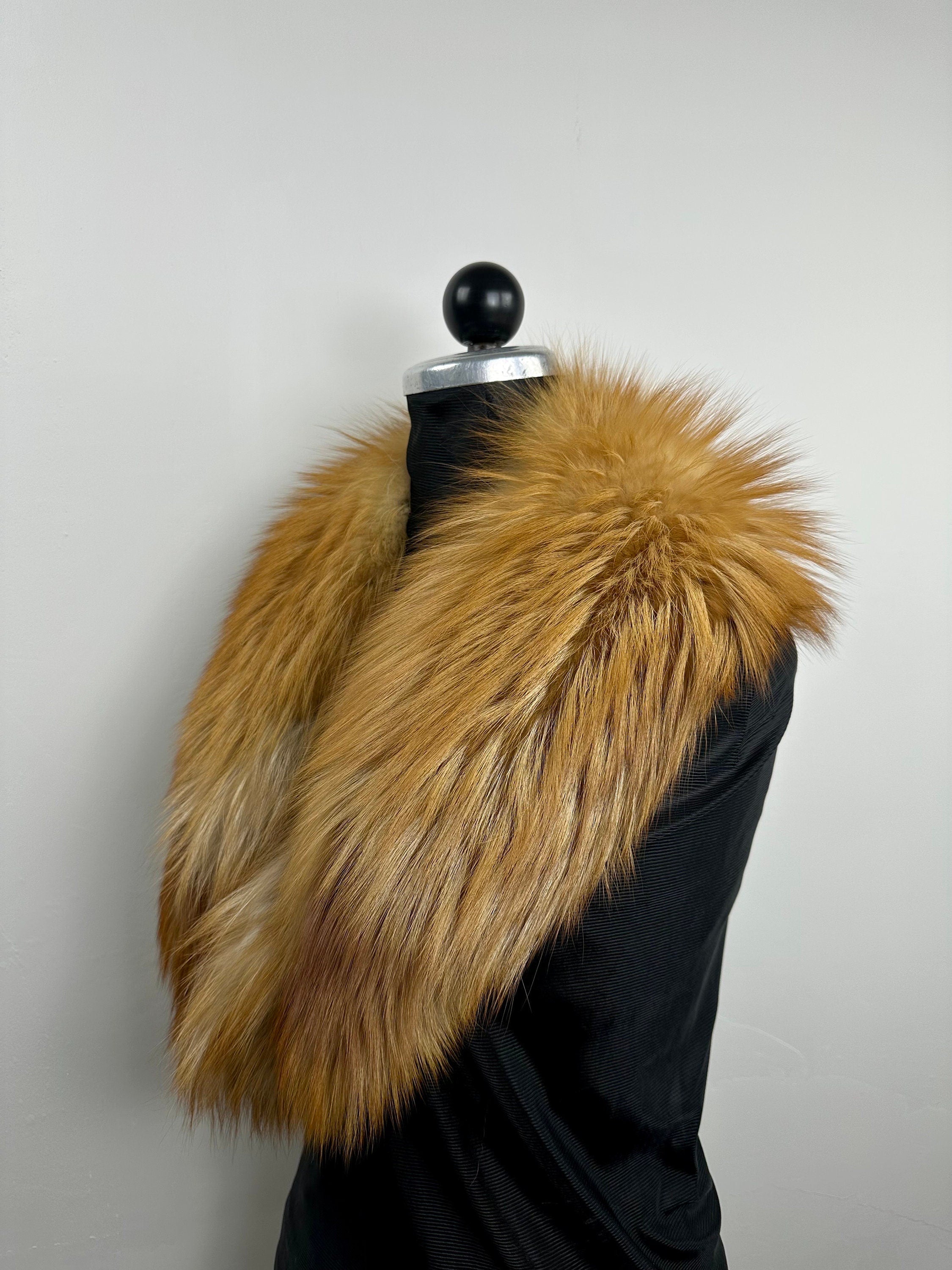 Golden Fox Fur Collar – Real Fur Neck Wrap, Luxury Handmade Stole