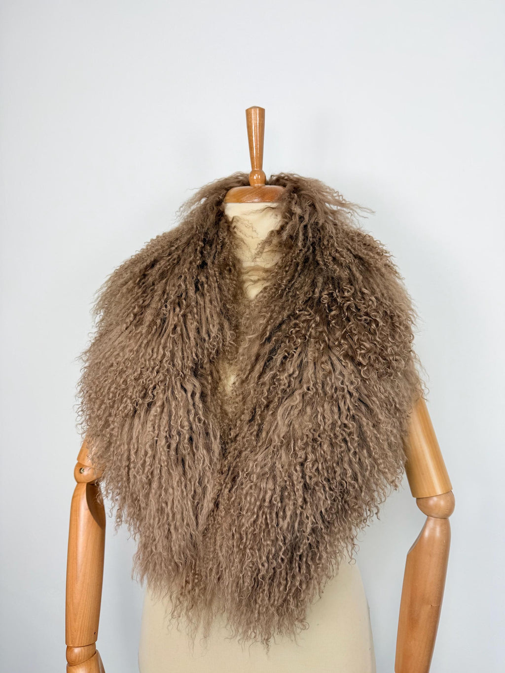Brown Mongolian Sheepskin Fur Extra Long Size Collar: Luxury Fur Stole Shawl