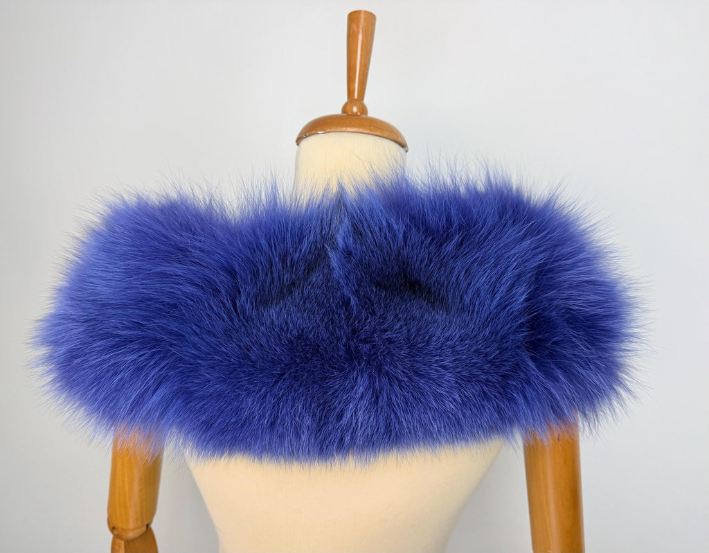 Luxury Royal Blue Fox Fur Collar – Real Fur, Handmade in Greece, Elegant Neck Accessory