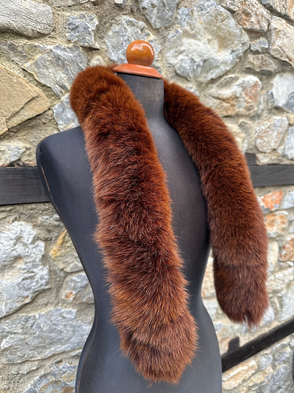 Brown Fox Fur Scarf: Warm Fluffy Genuine Fur