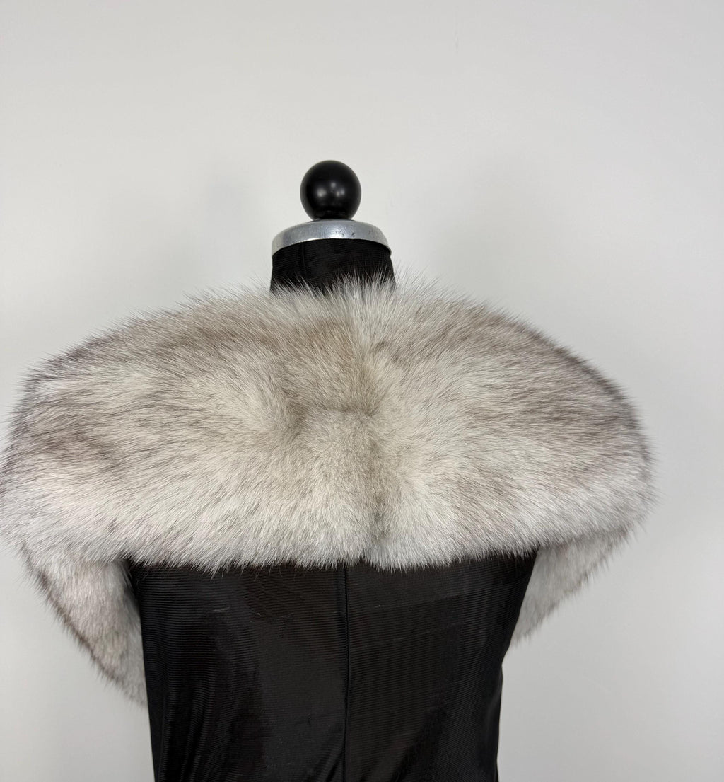 Blue Fox Fur Stole – Real Fur Wrap, Extra Long Luxury Fur, Handmade in Greece