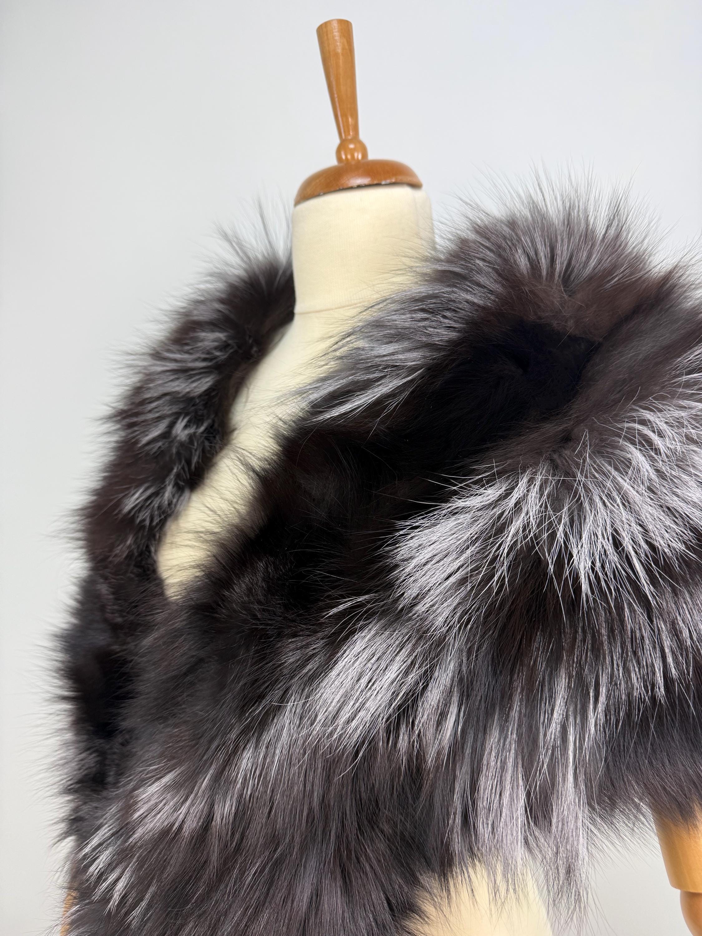 Silver Fox Fur Shawl – Real Fur Shawl, Handmade in Greece, Luxury Evening Wrap