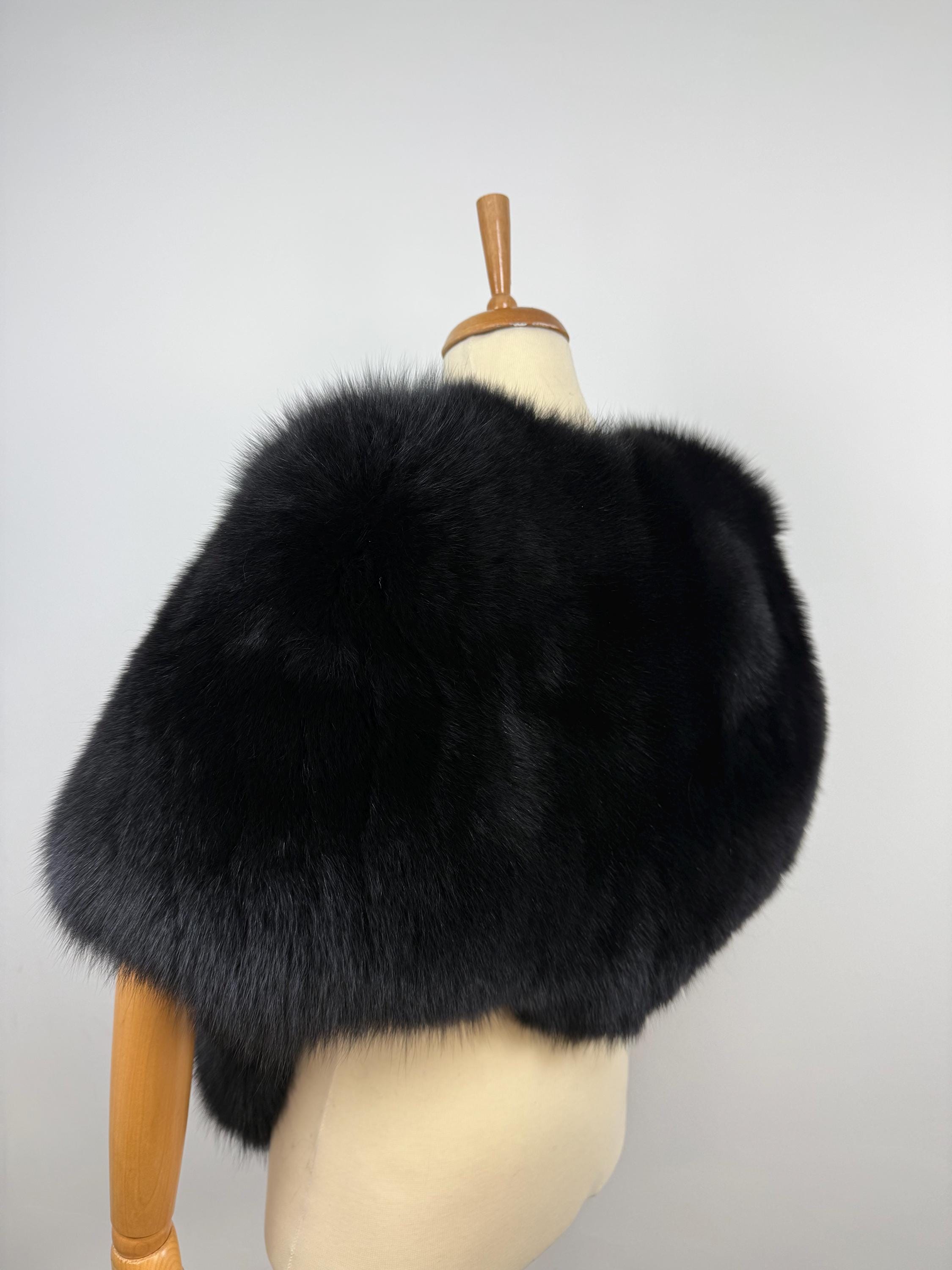 Black Fur Shawl: Luxurious Fox Fur Stole, Evening Wrap