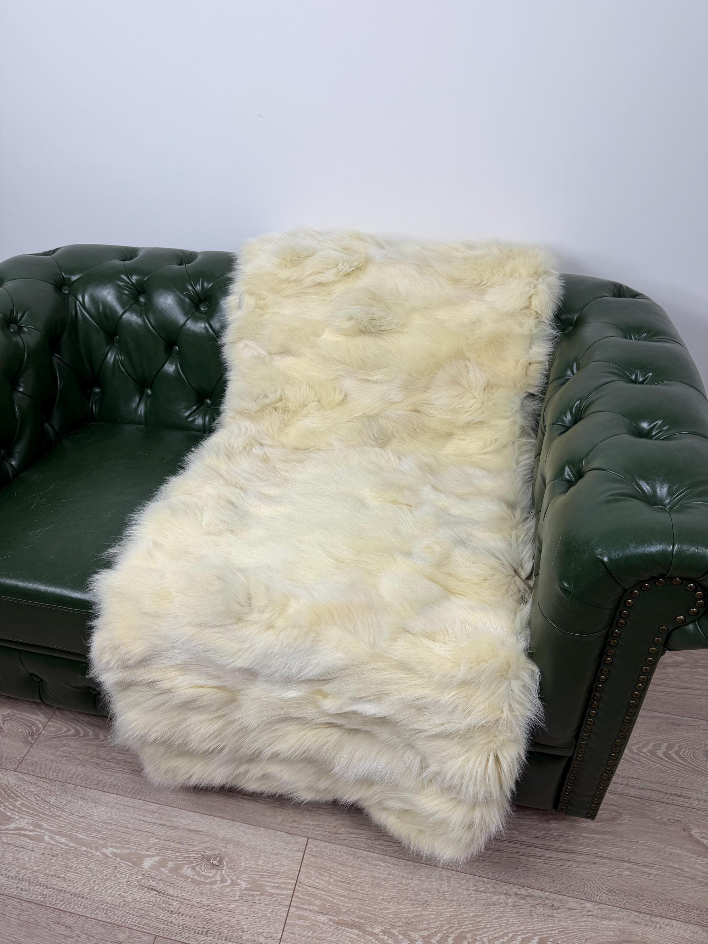 Luxury Yellow Fox Fur Blanket: Handmade Fur Bedspread