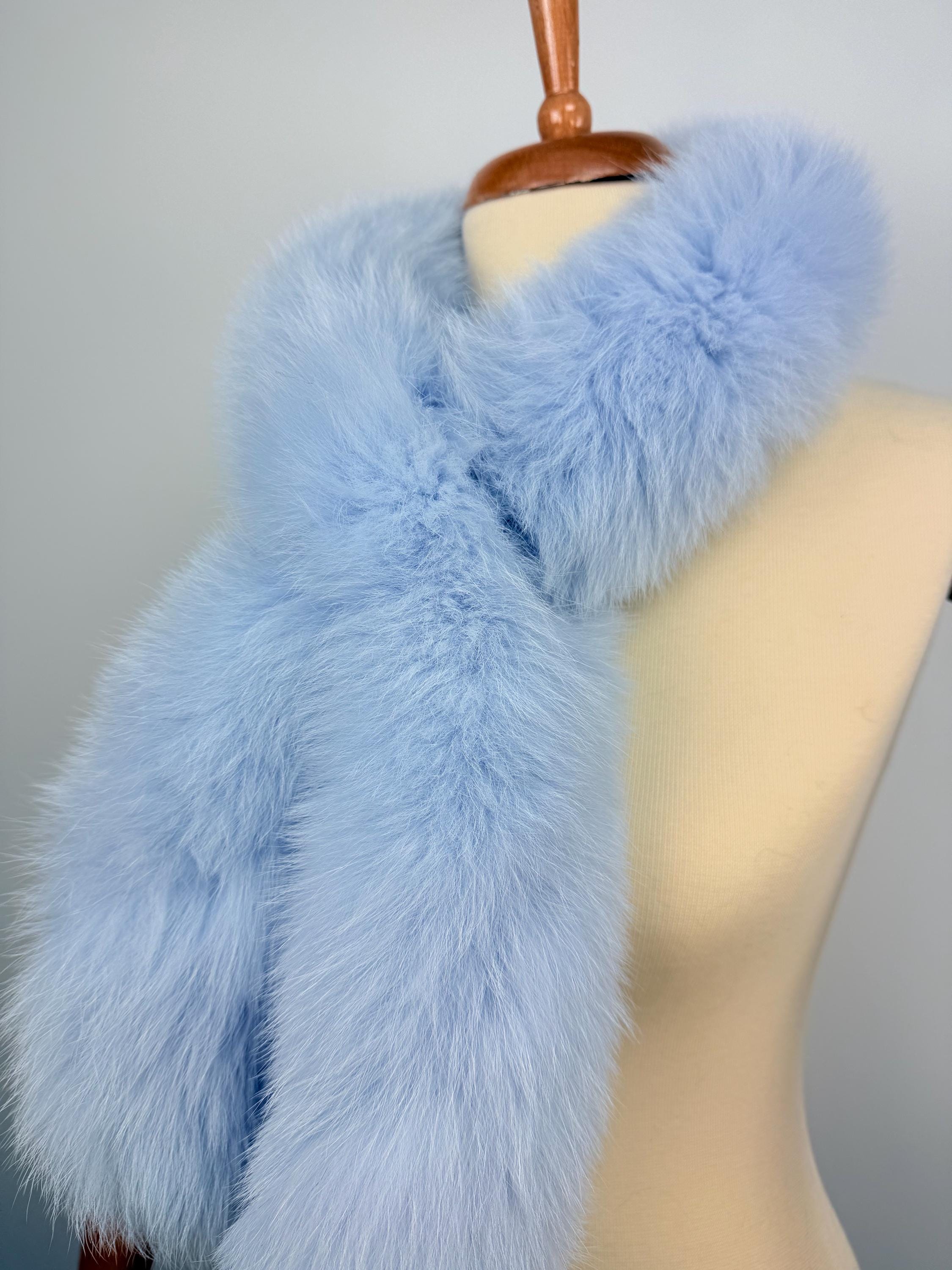 Light Blue Fox Fur Scarf: Real Fur Collar
