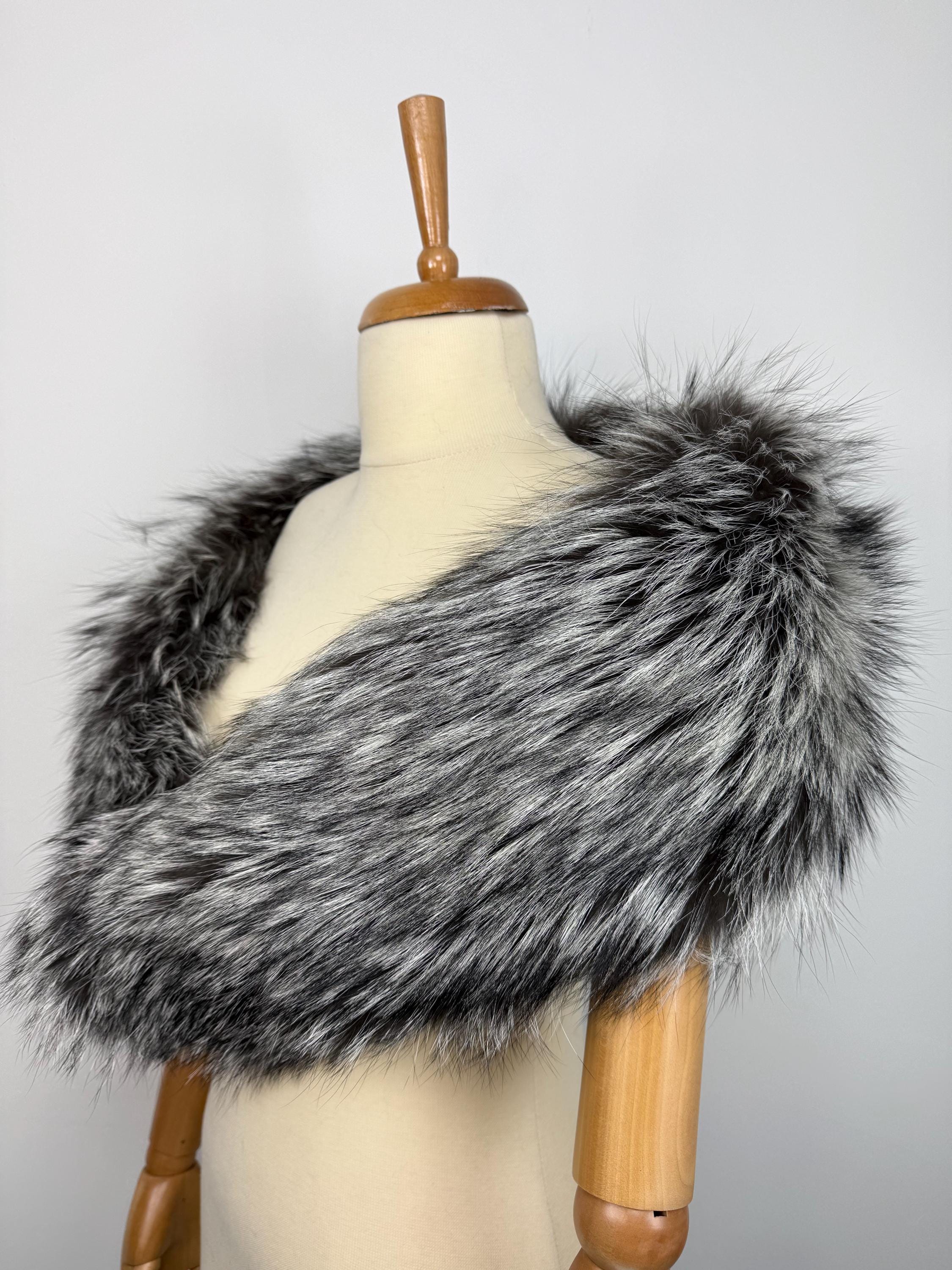 Silver Fox Fur Stole – Real Fur Wrap, Extra Long Luxury Fur, Handmade in Greece
