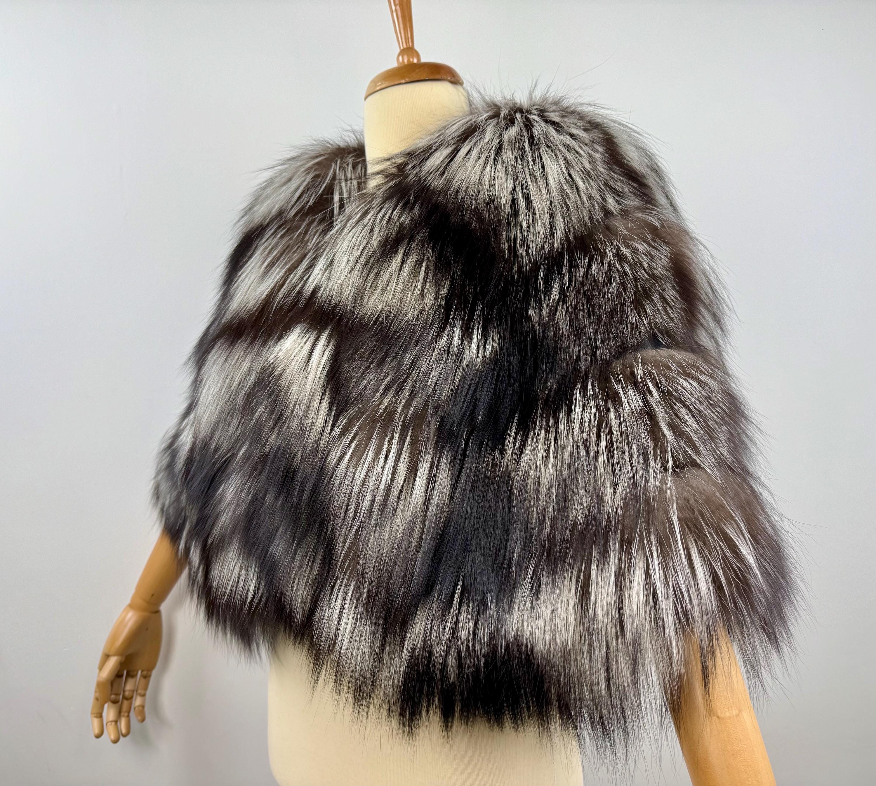 Genuine Silver Fox Fur Wrap: Handmade Real Fur Stole