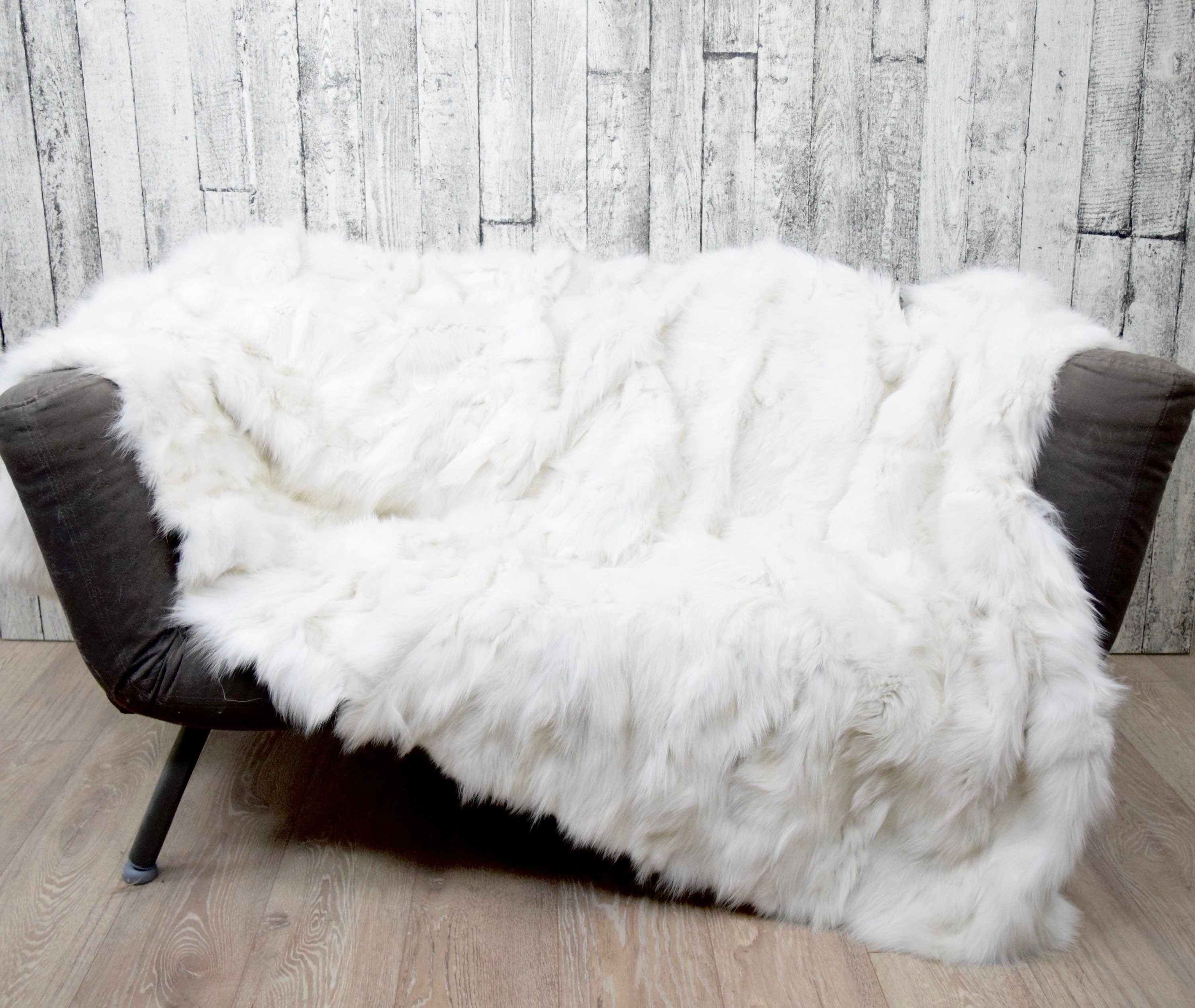 Luxury White Shadow Fox Fur Blanket: Winter Home Decor, Fur Throw