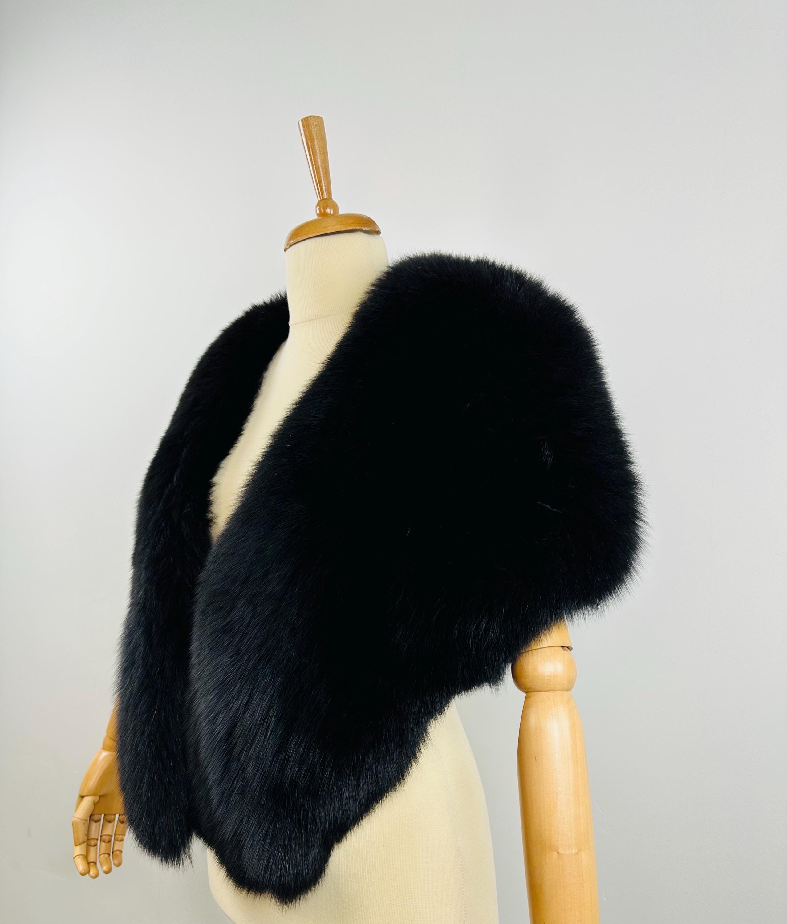 Premium Black Fox Fur Shawl, real fur stole, fur collar , stole, Black fur warp