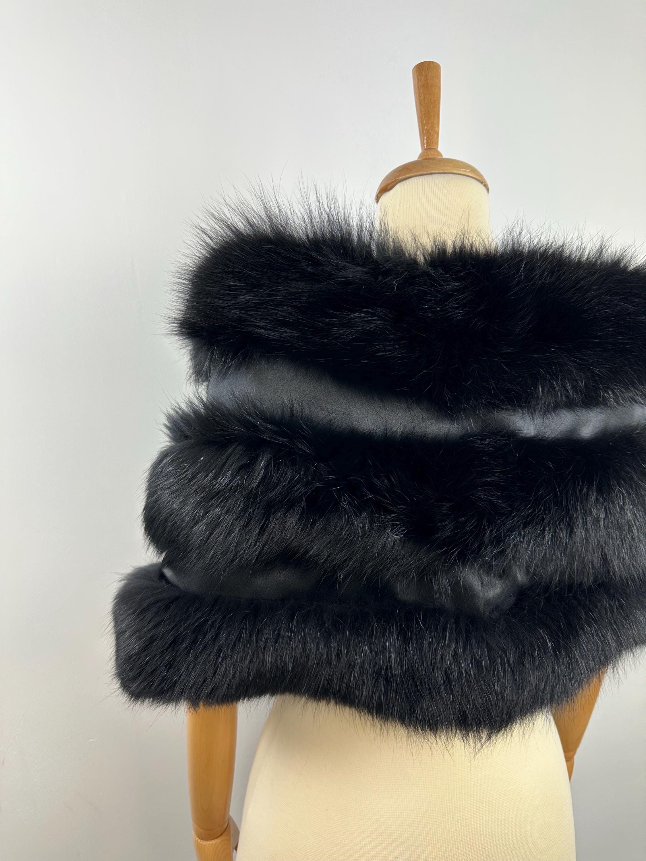 Black Fox Fur Stole: Handmade Real Fur Shawl