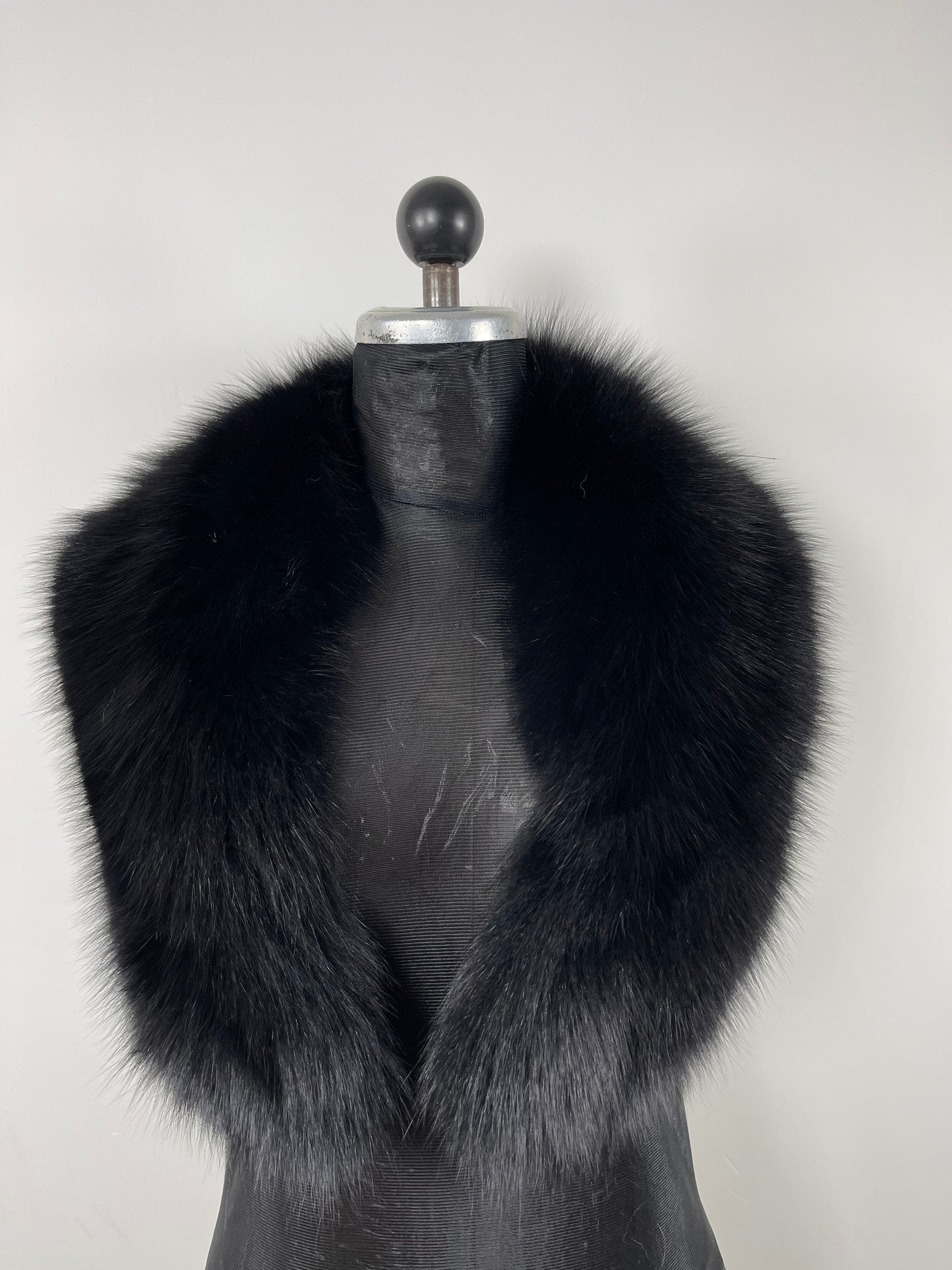 Black Fox Fur Collar – Real Fur Collar, Handmade in Greece, Luxury Neck Accessory