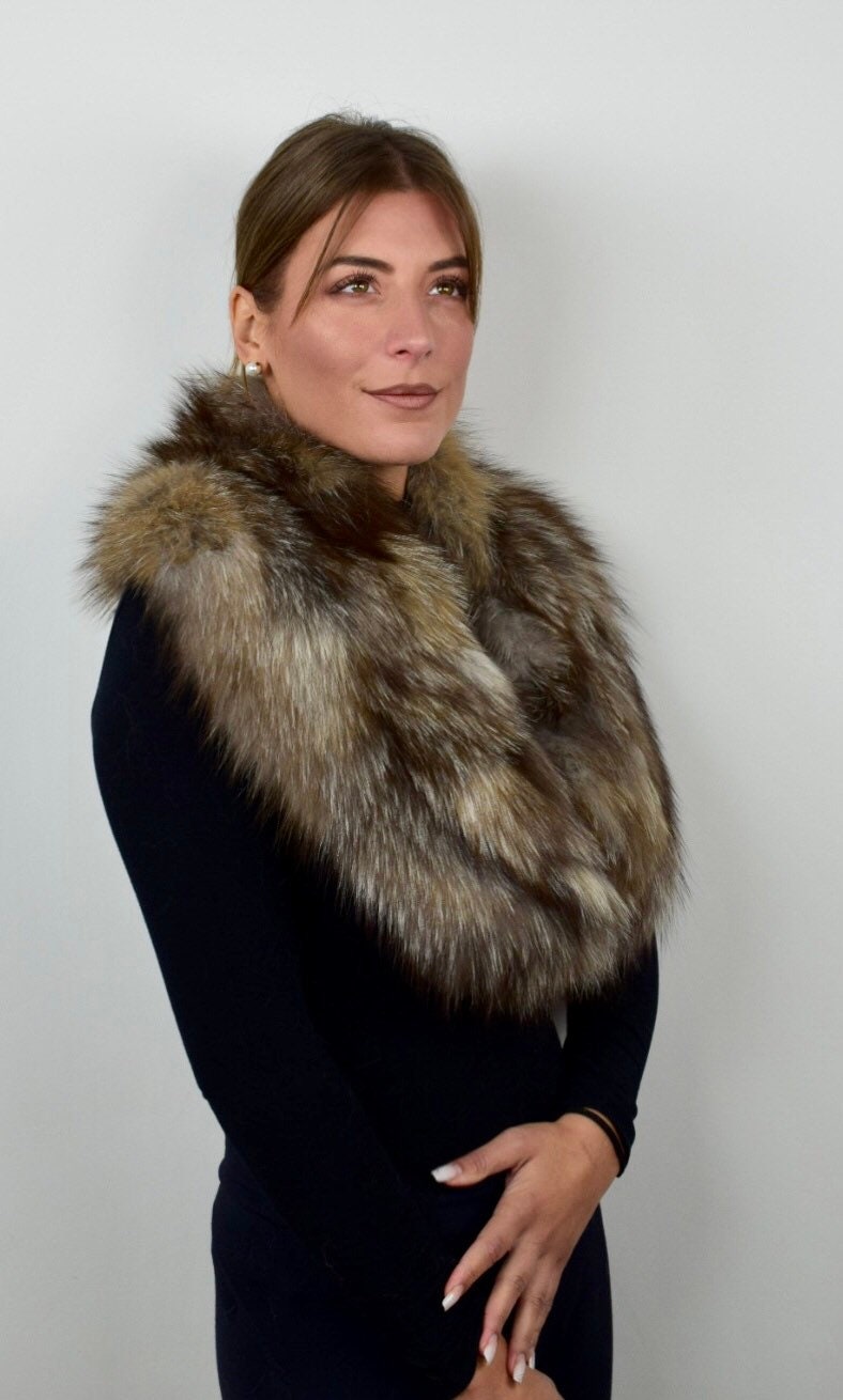 Real Crystal Fox Fur Collar: Handmade Fur Stole Neck Wrap