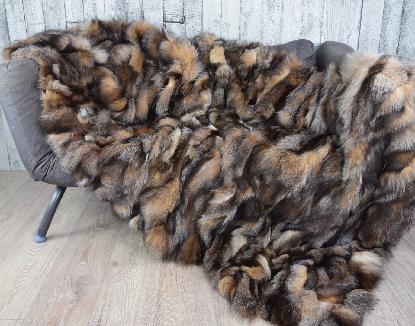 Luxury Crystal Fox Fur Blanket: Genuine Fur Throw, Handmade Cozy Bedspread