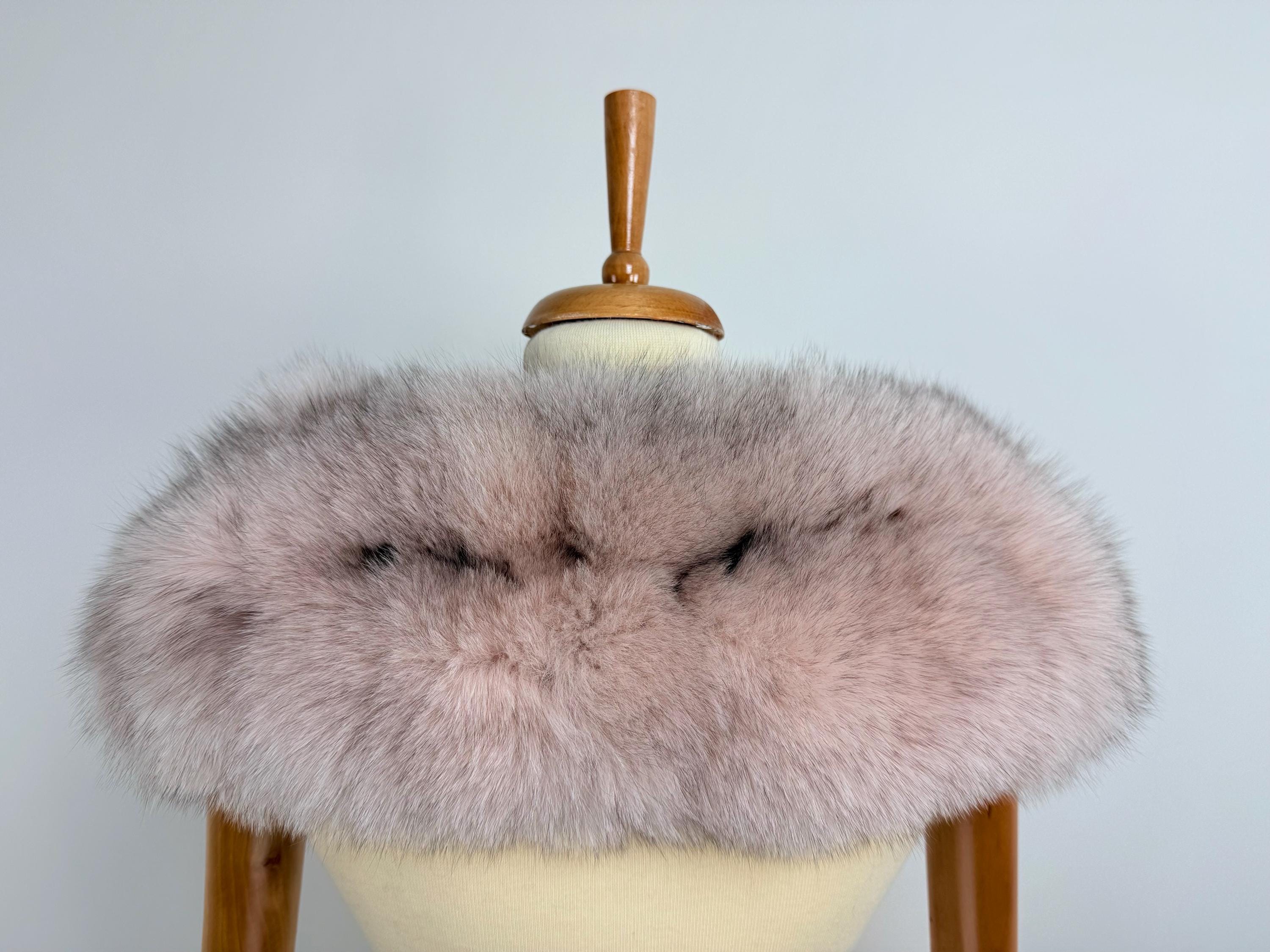 Light Pink Fox Fur Collar – Real Fur Collar, Handmade in Greece, Luxury Neck Accessory