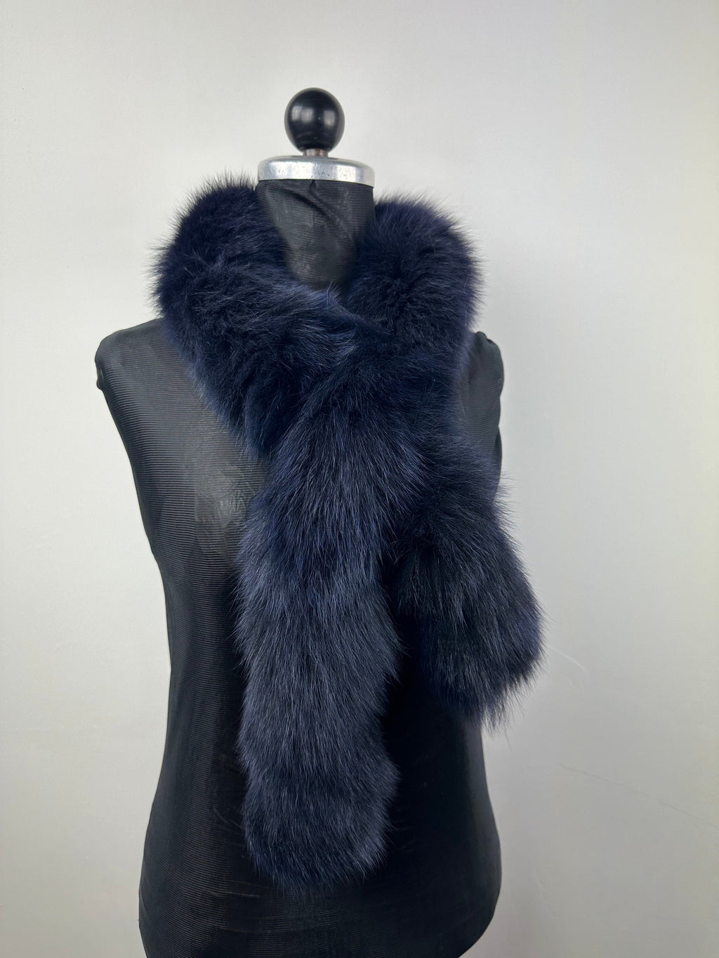 Blue Black Fox Fur Scarf: Handmade Genuine Fur, Luxury Neck Wrap