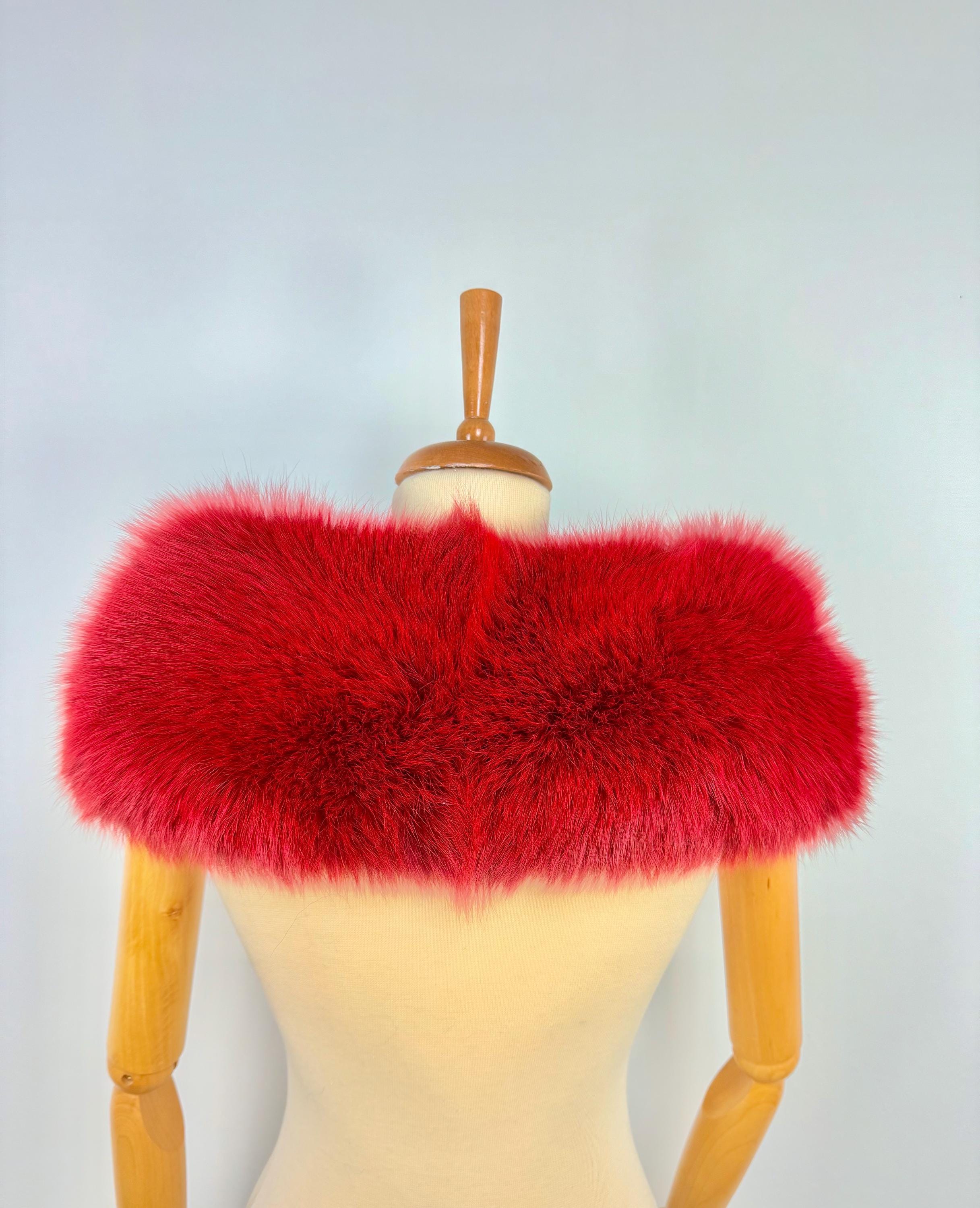Red Fur Collar, Real Fox Fur Collar, Handmade Fur Collar, Luxury Winter Fur Accessory