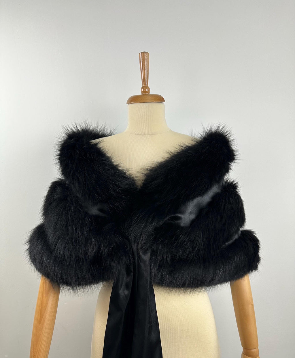 Black Fox Fur Shawl – Real Fur Wrap, Handmade in Greece, Luxury Evening Shawl