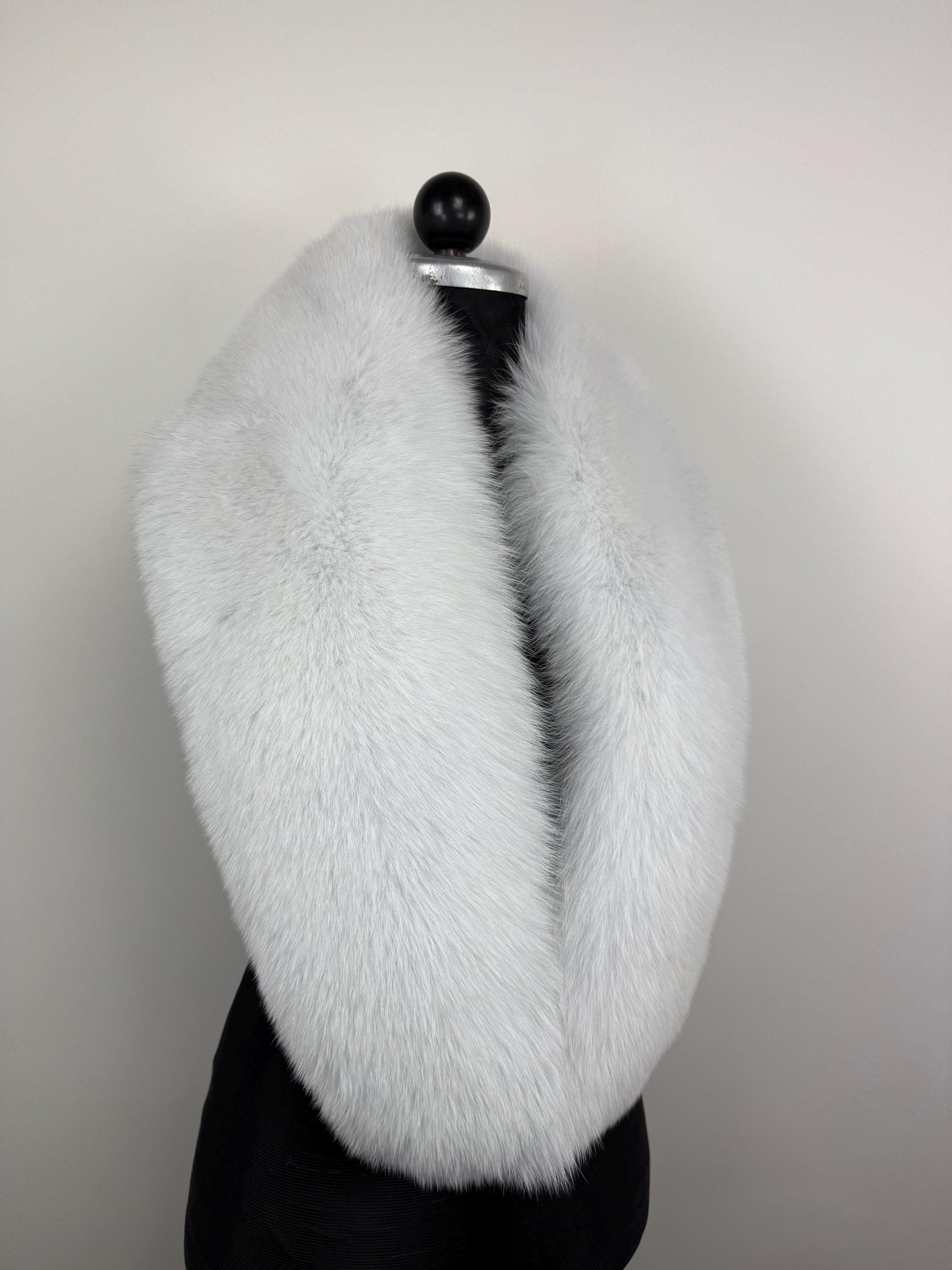 White Fox Fur Bridal Stole – Real Fur Wrap, Extra Long, Handmade in Greece