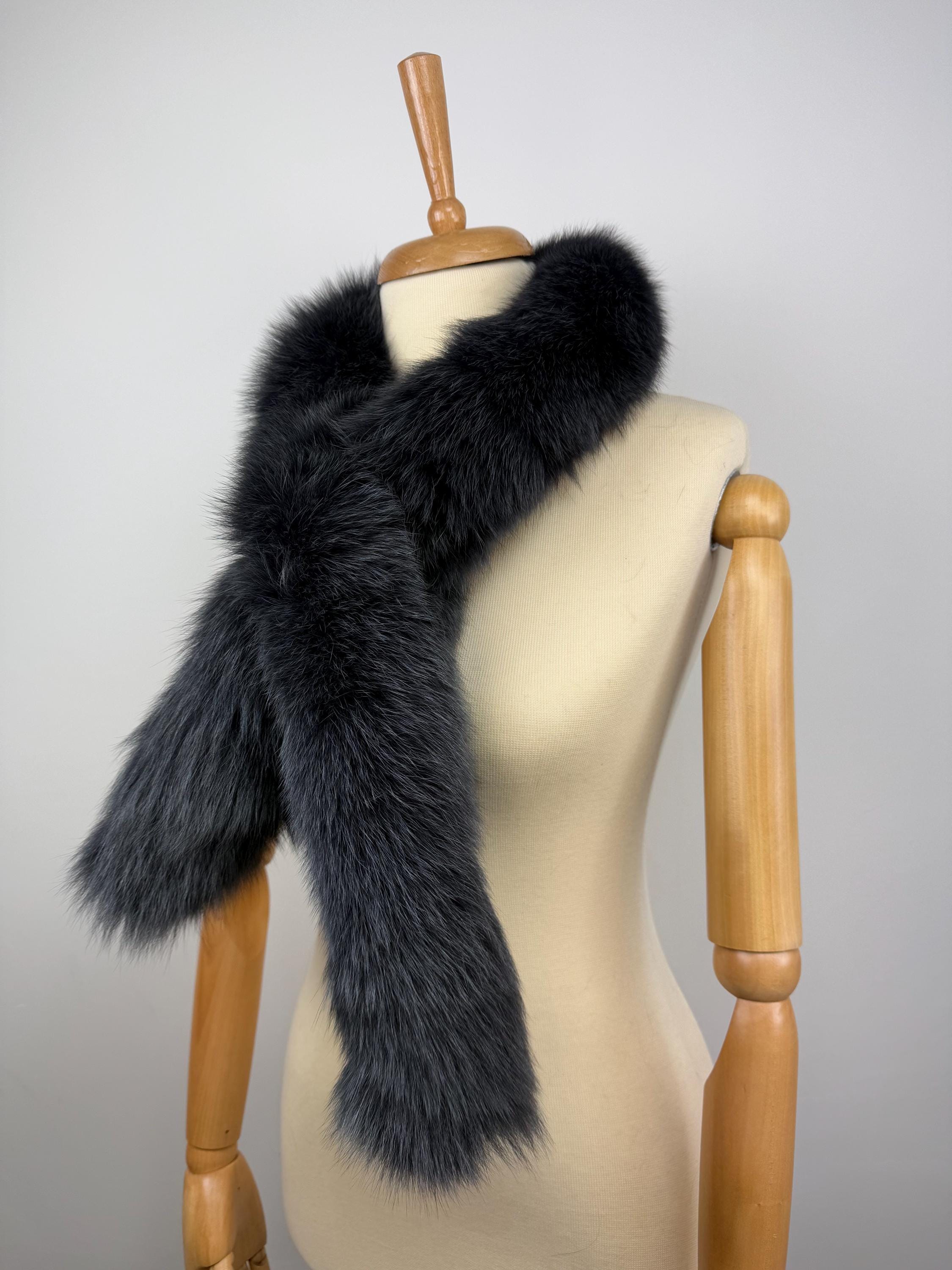 Dark Gray Fox Fur Scarf: Warm Genuine Fur Accessory