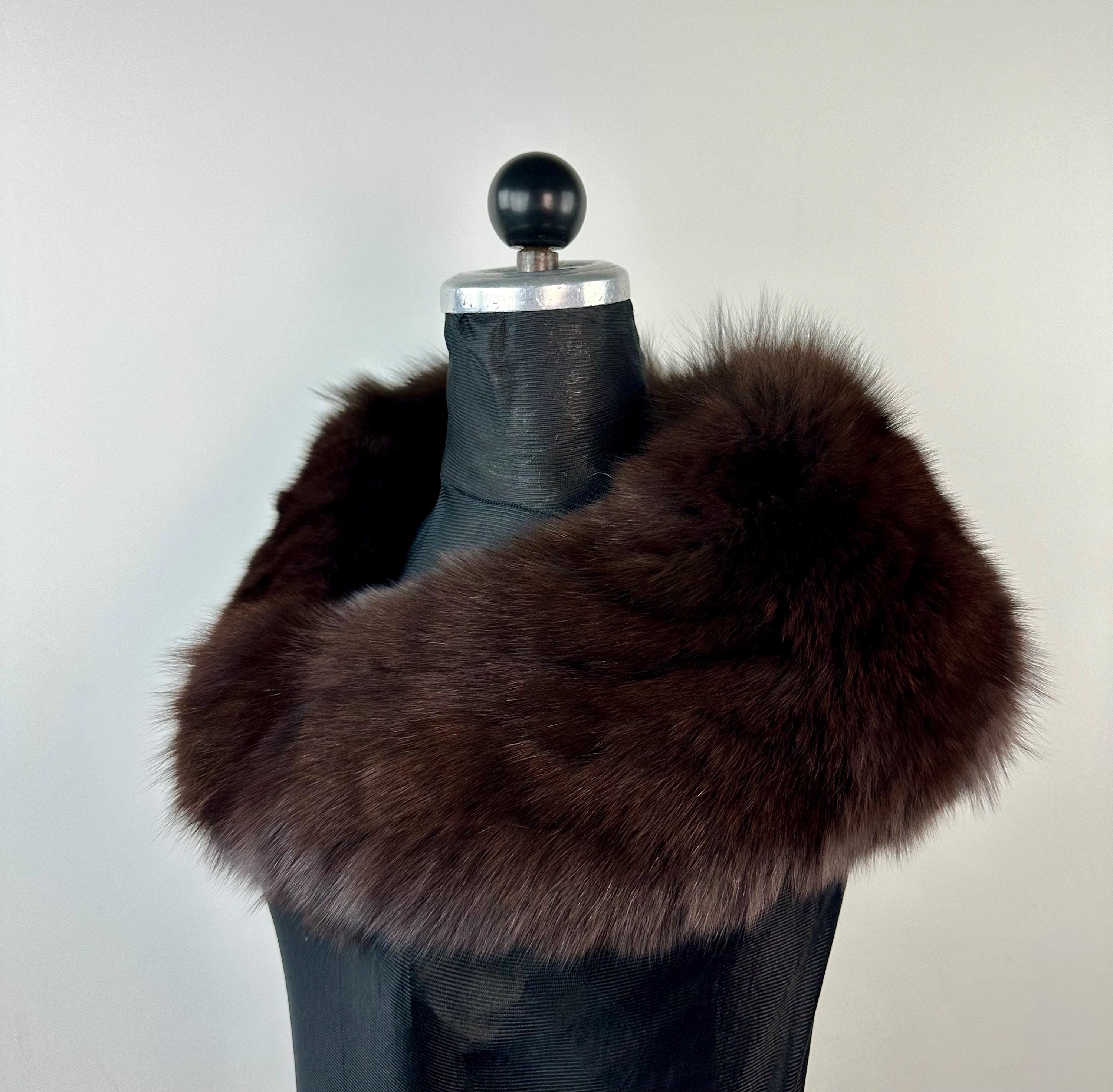Dark Brown Fox Fur Collar – Real Fur Collar, Handmade in Greece, Luxury Neck Accessory