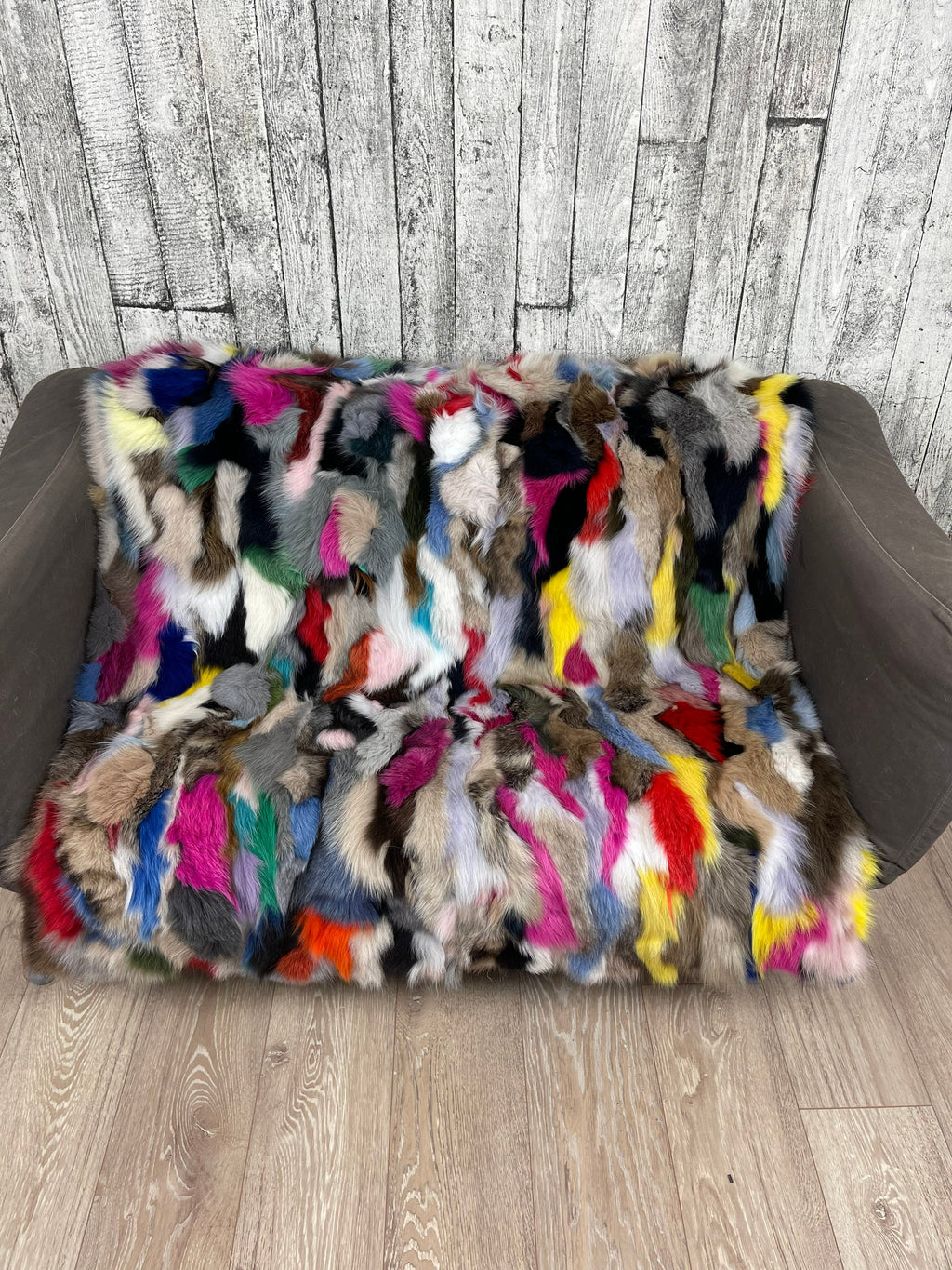 Luxury Multicolour Fox Fur Throw: Handmade Real Fur Blanket