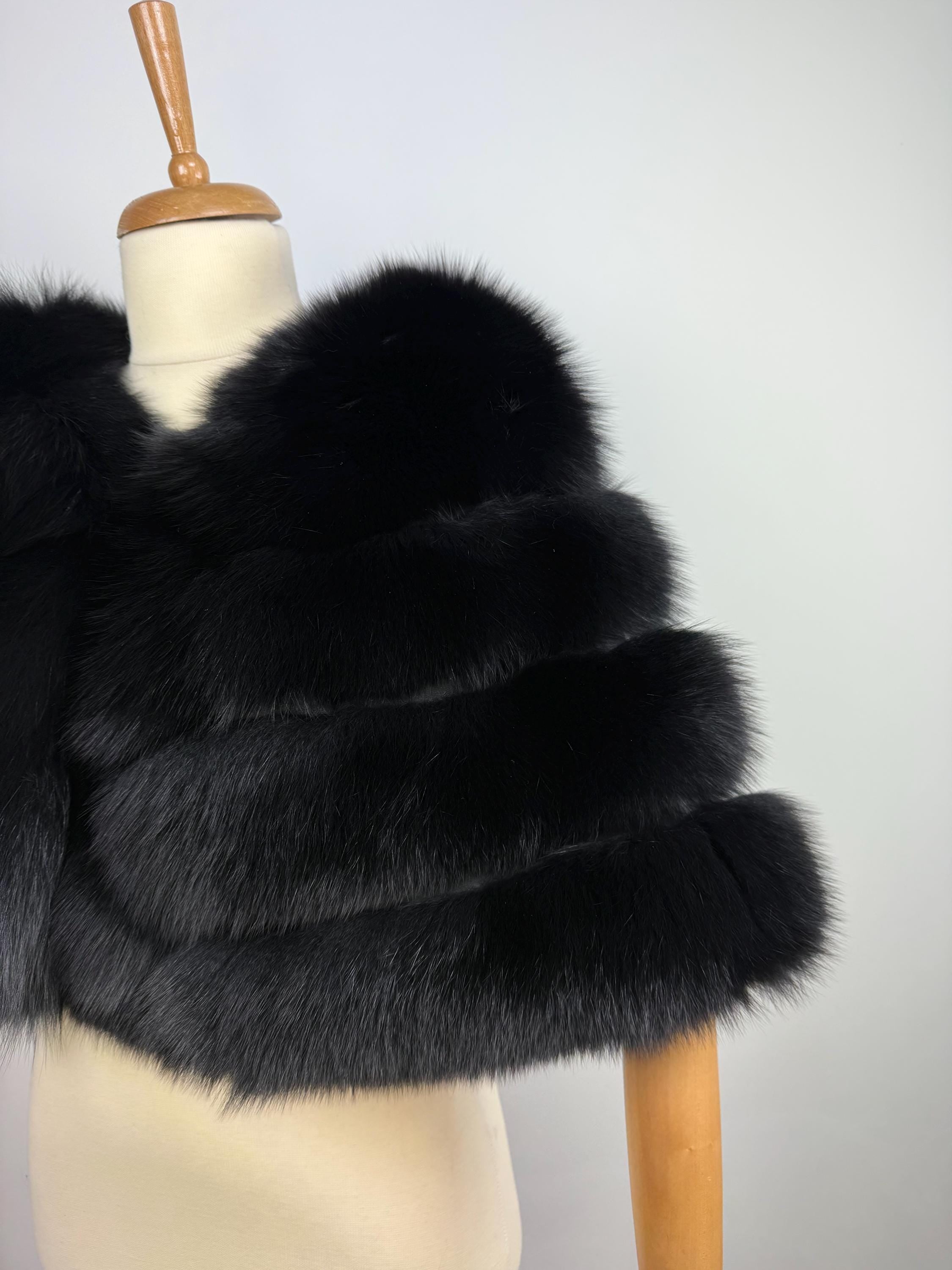 Black Fox Fur Stole – Real Fur Formal Shawl, Handmade in Greece
