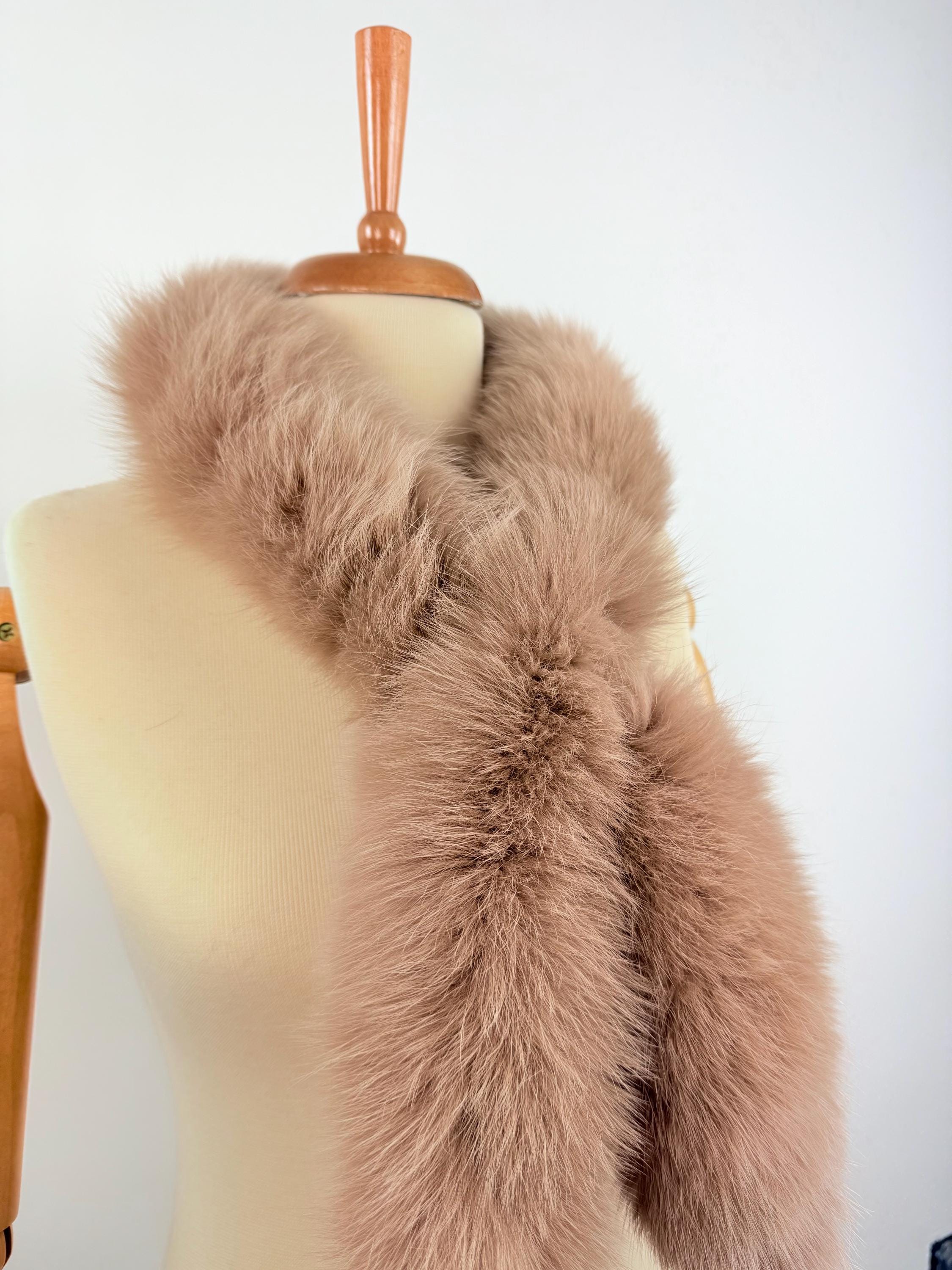 Luxury Beige Fox Fur Scarf – Real Fur, Handmade in Greece, Elegant Winter Scarf