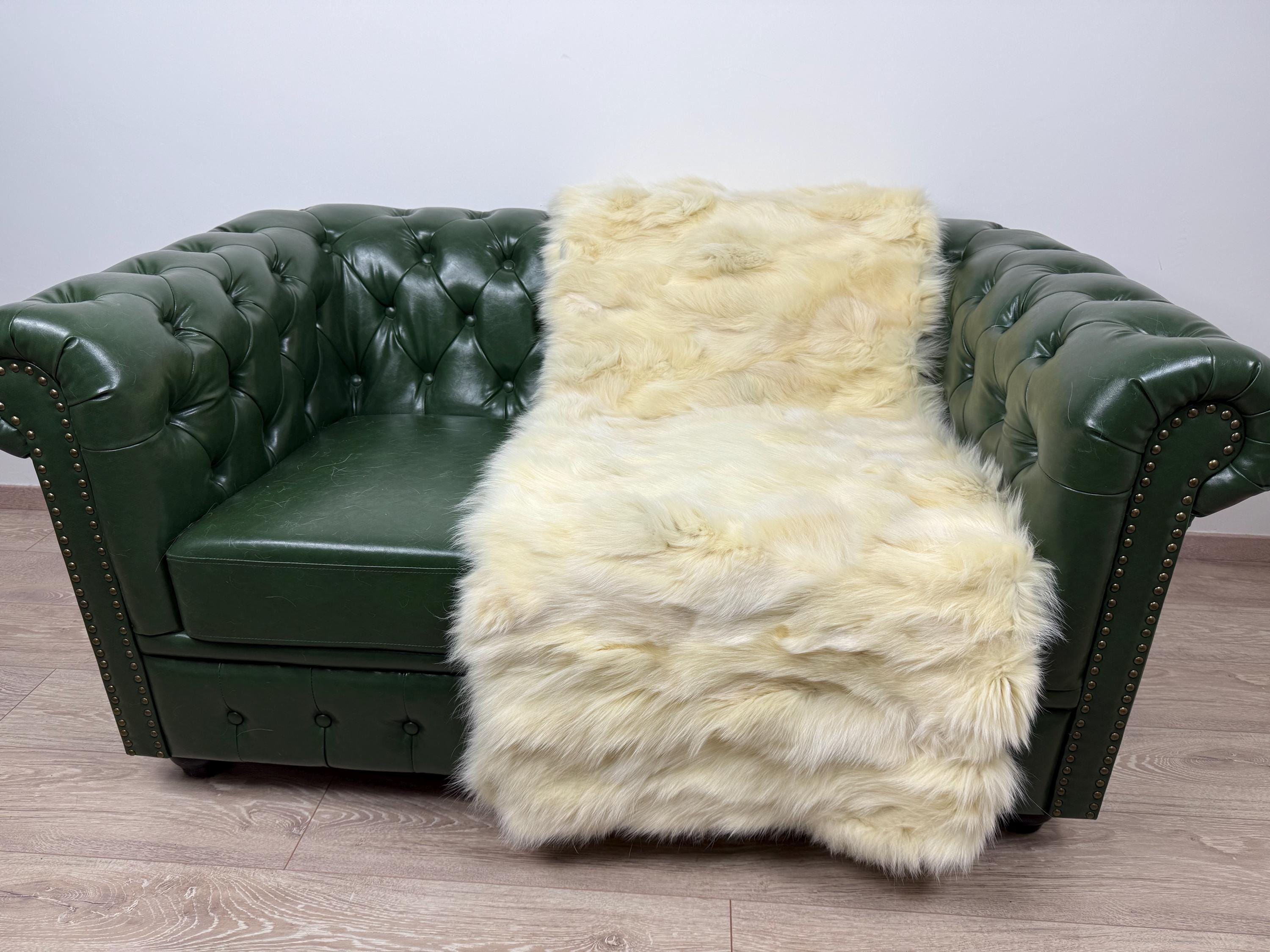 Luxury Yellow Fox Fur Blanket: Handmade Fur Bedspread