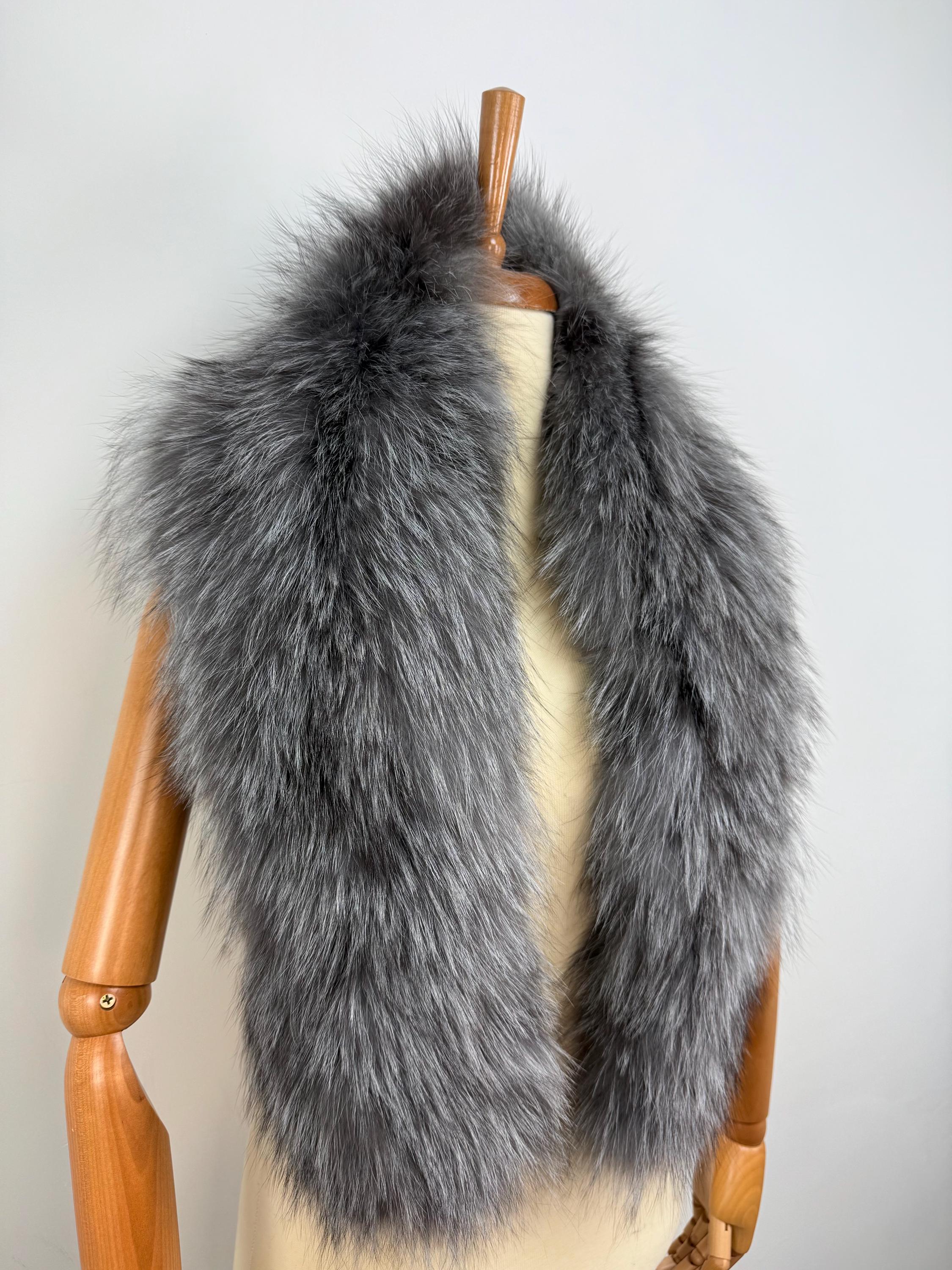 Frost Fox Fur Stole – Real Fox Fur Wrap, Extra Long Luxury Fur, Handmade in Greece