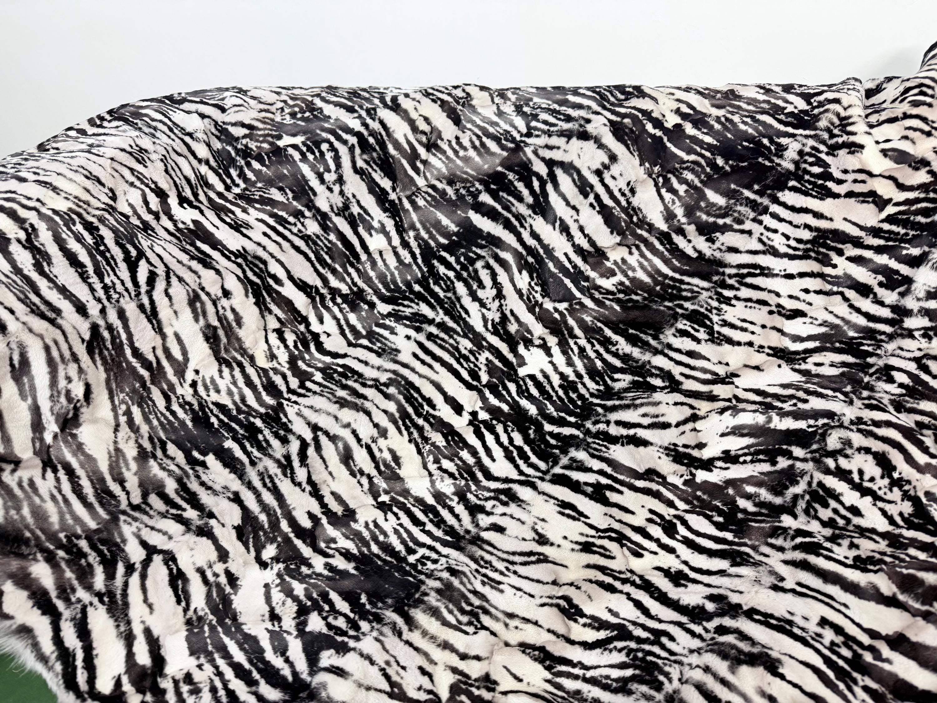 Luxury Fox Fur Throw: White Zebra Print, Handmade Exotic Home Decor