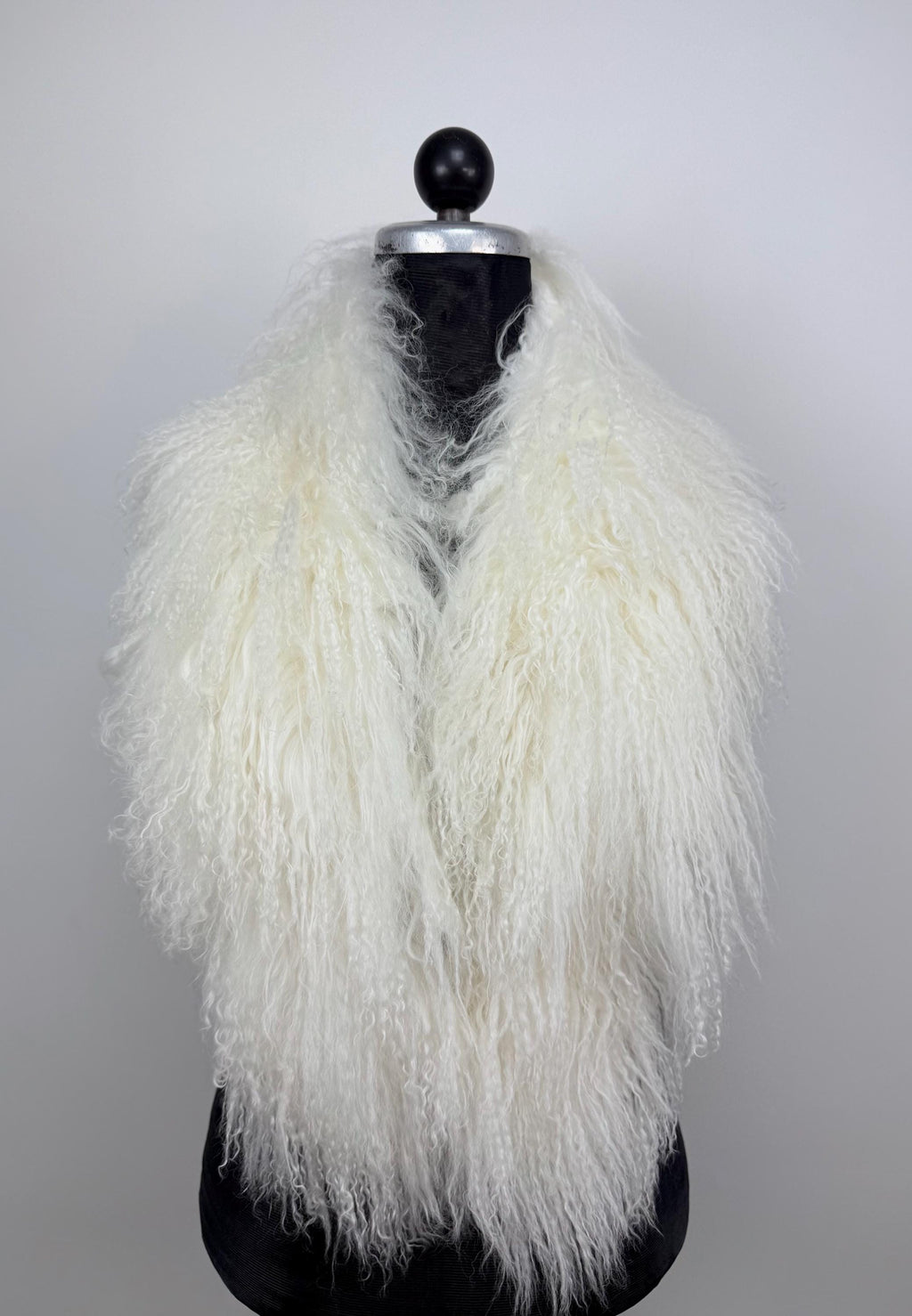 White Mongolian Sheepskin Fur Extra Long Size Collar: Luxury Bridal Fur Stole Shawl