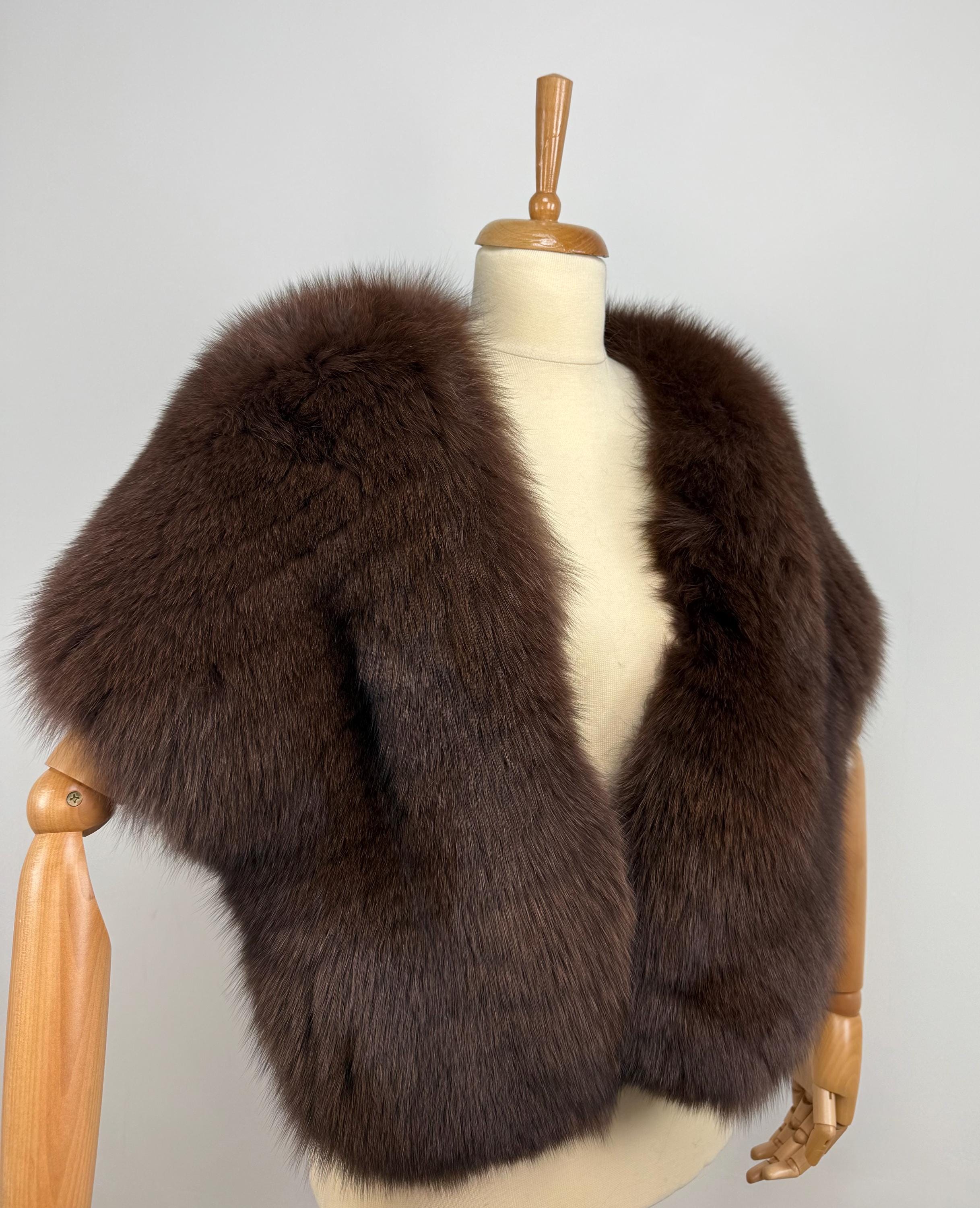 Brown Fox Fur Shawl – Real Fur Wrap, Handmade in Greece, Luxury Evening Shawl