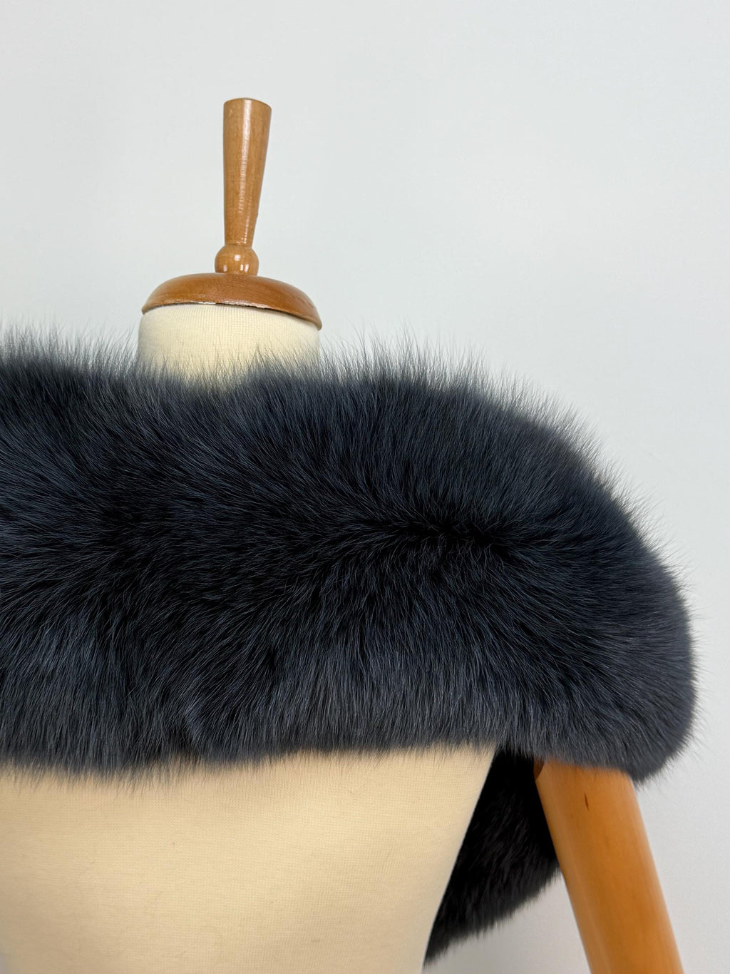 Midnight Blue Fox Fur Stole – Real Fur Wrap, Extra Long Luxury Fur, Handmade in Greece