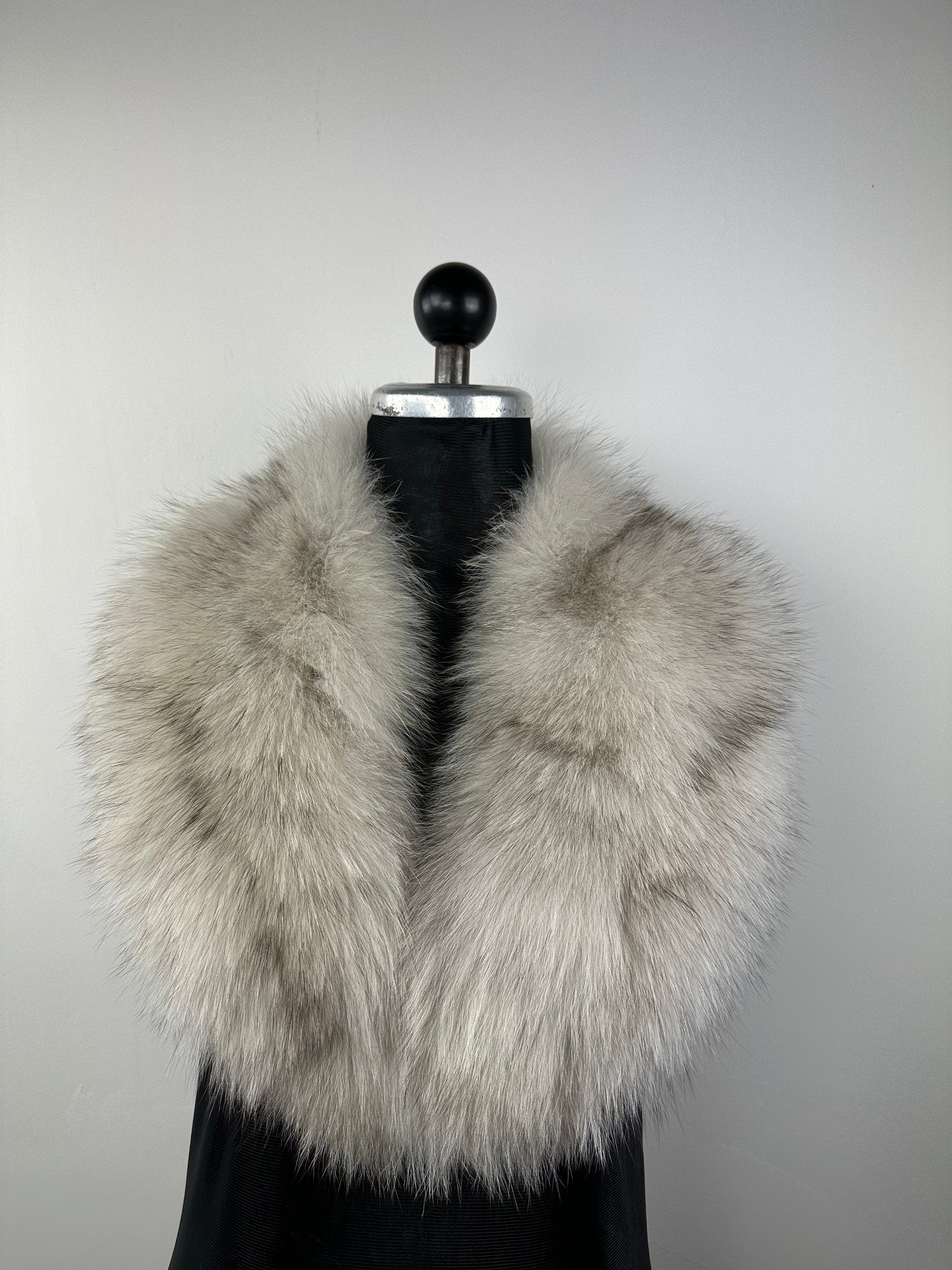 Genuine Gray Fox Fur Collar: Handmade Fluffy Fur Stole