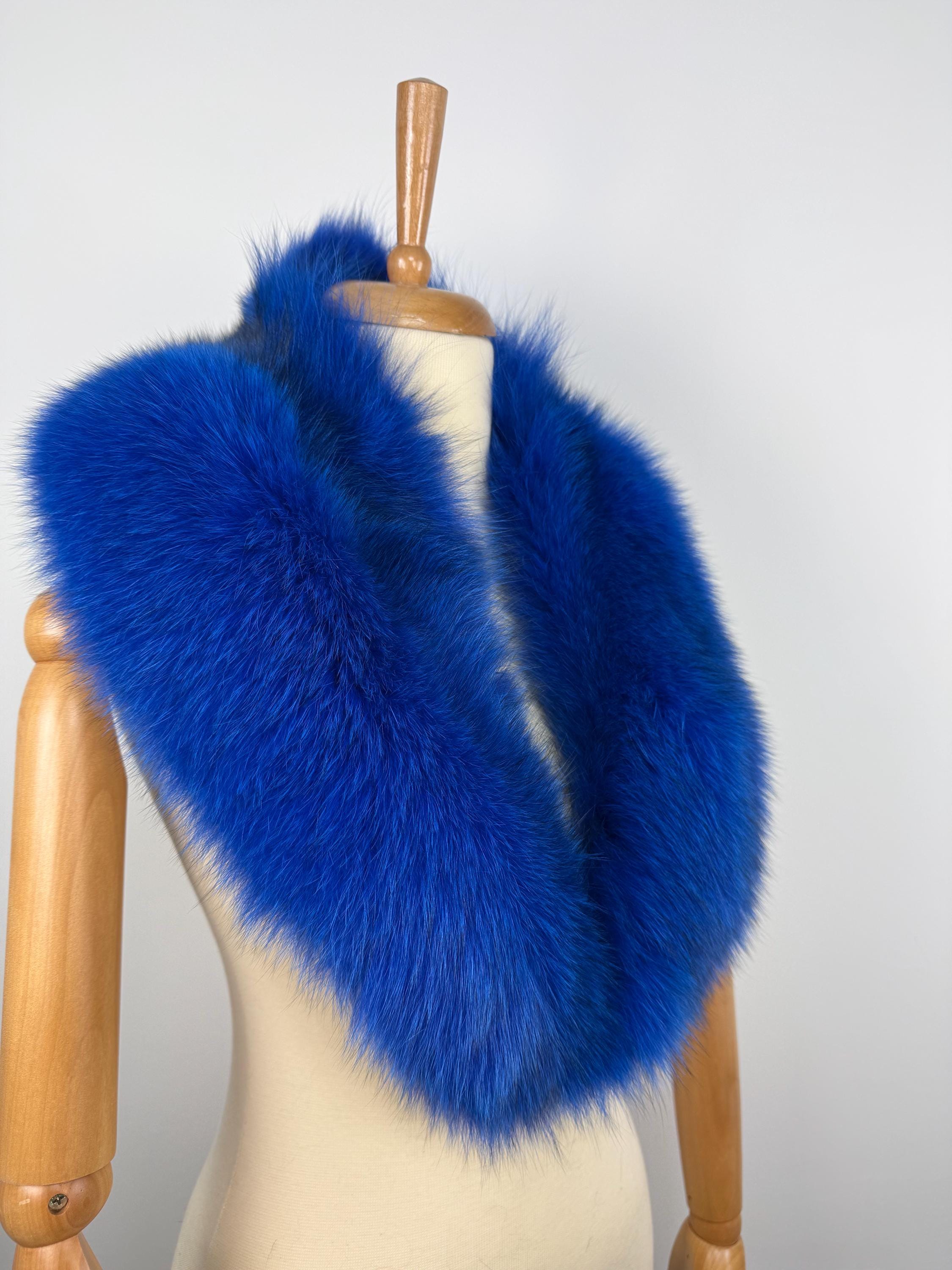 Royal Blue Fox Fur Collar – Real Fur Collar, Handmade in Greece, Luxury Neck Accessory