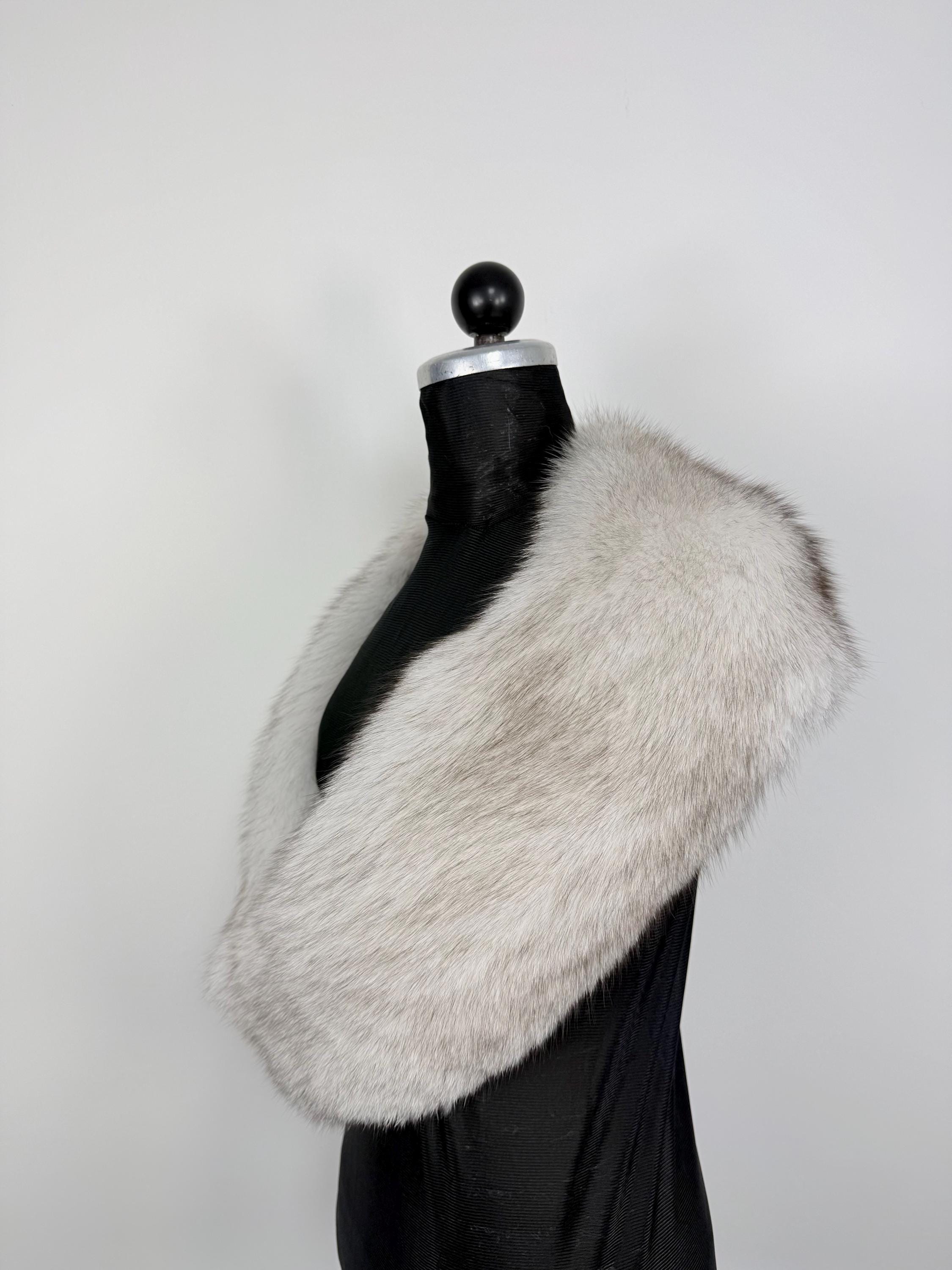 Blue Fox Fur Stole – Real Fur Wrap, Extra Long Luxury Fur, Handmade in Greece