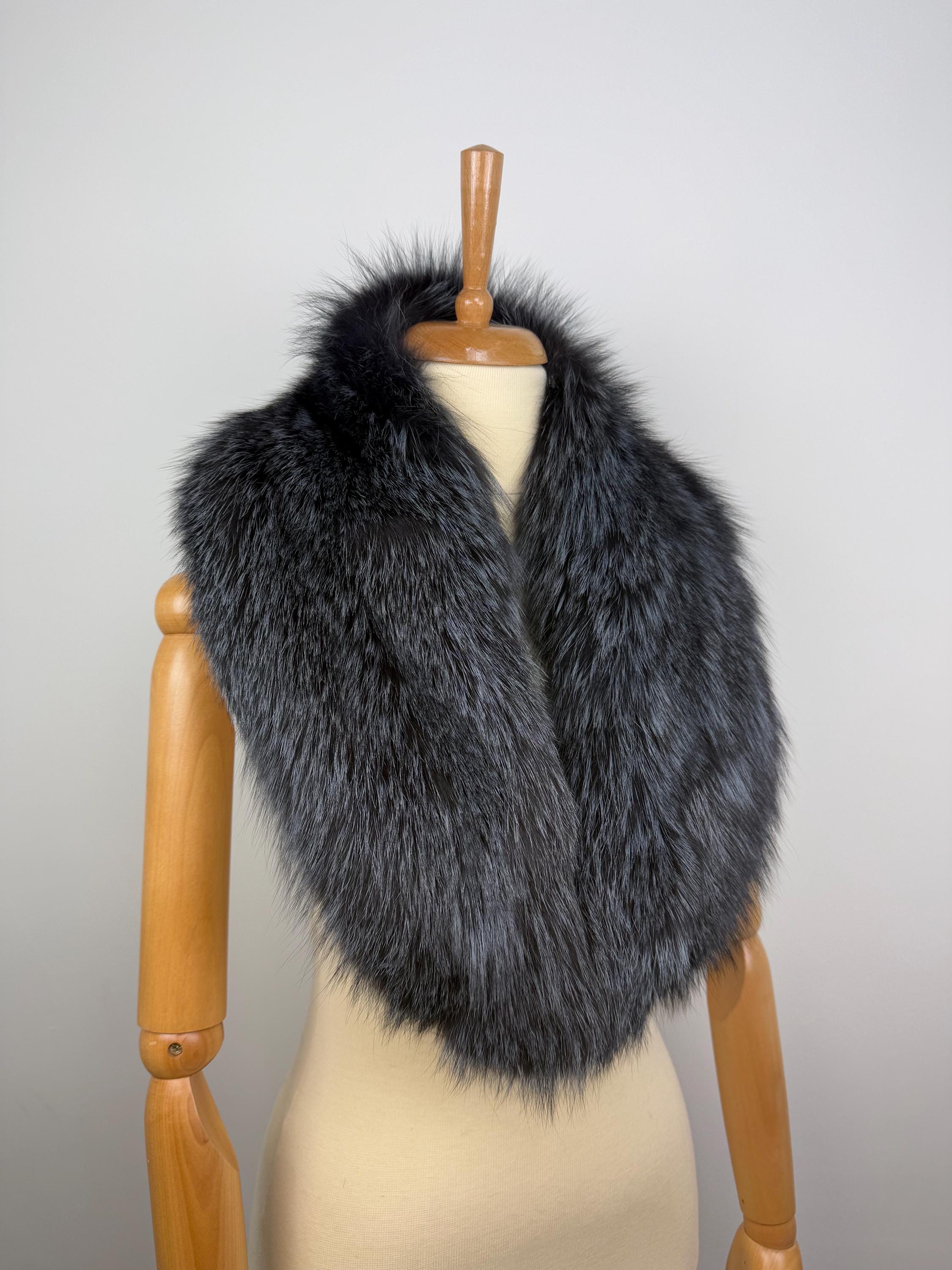 Dark Gray Fox Fur Collar – Real Fur Collar, Handmade in Greece, Luxury Neck Accessory