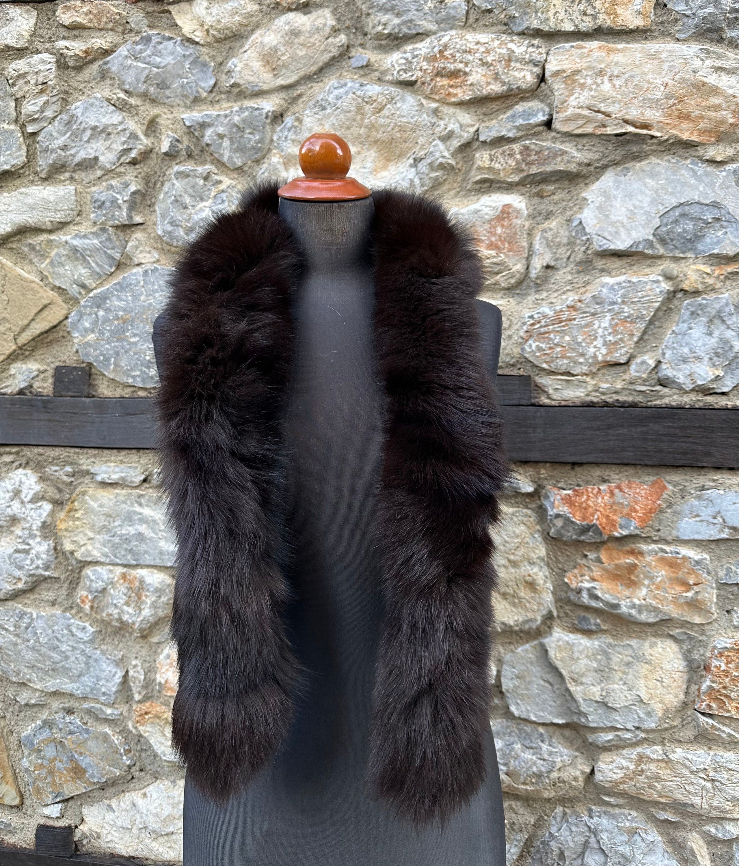 Dark Brown Fox Fur Scarf – Real Fur Scarf, Handmade in Greece, Luxury Winter Scarf