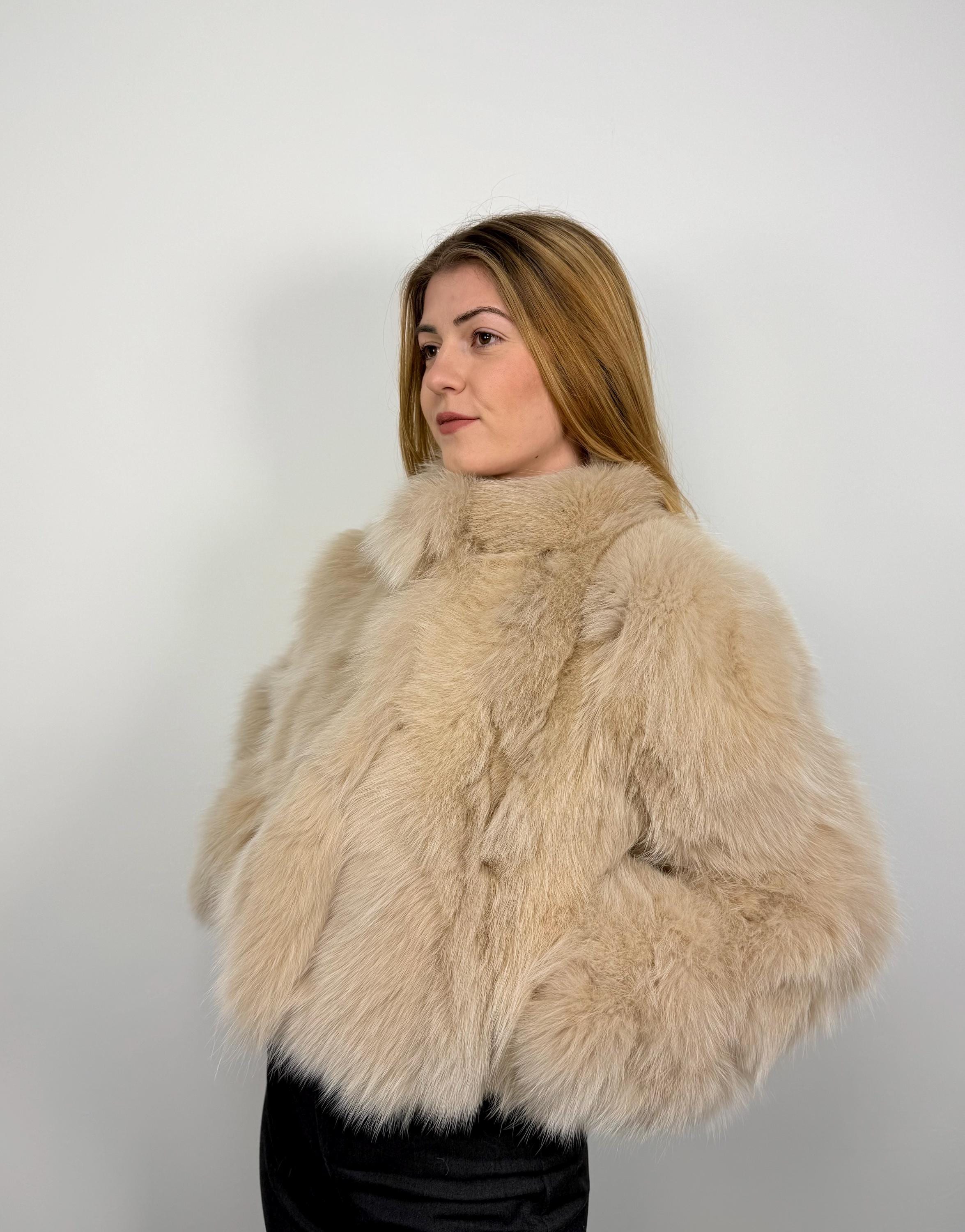 Elegant Beige Fox Fur Jacket: Genuine Fur Winter Coat
