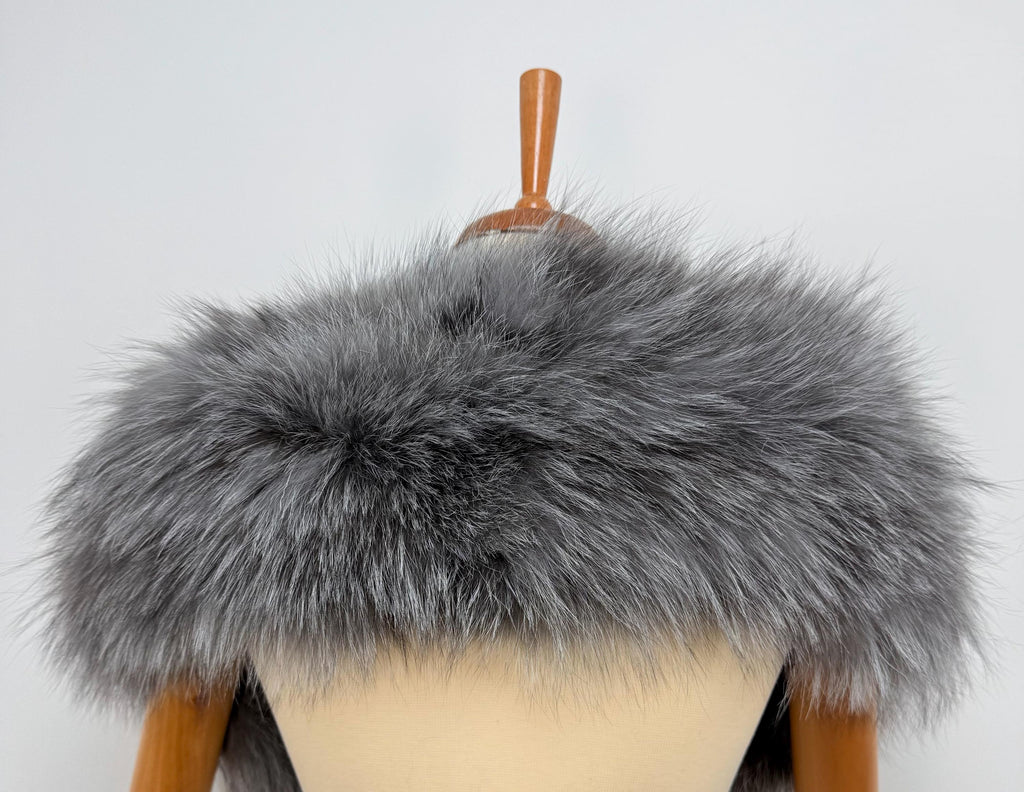 Frost Fox Fur Stole – Real Fox Fur Wrap, Extra Long Luxury Fur, Handmade in Greece