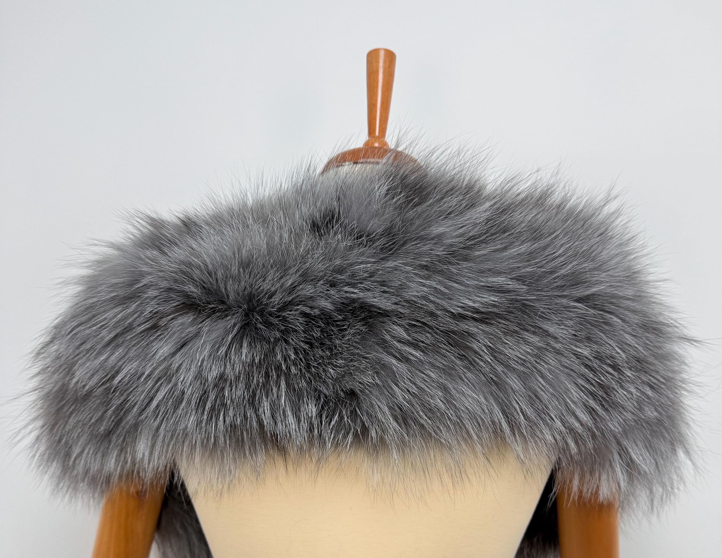 Frost Fox Fur Stole – Real Fox Fur Wrap, Extra Long Luxury Fur, Handmade in Greece