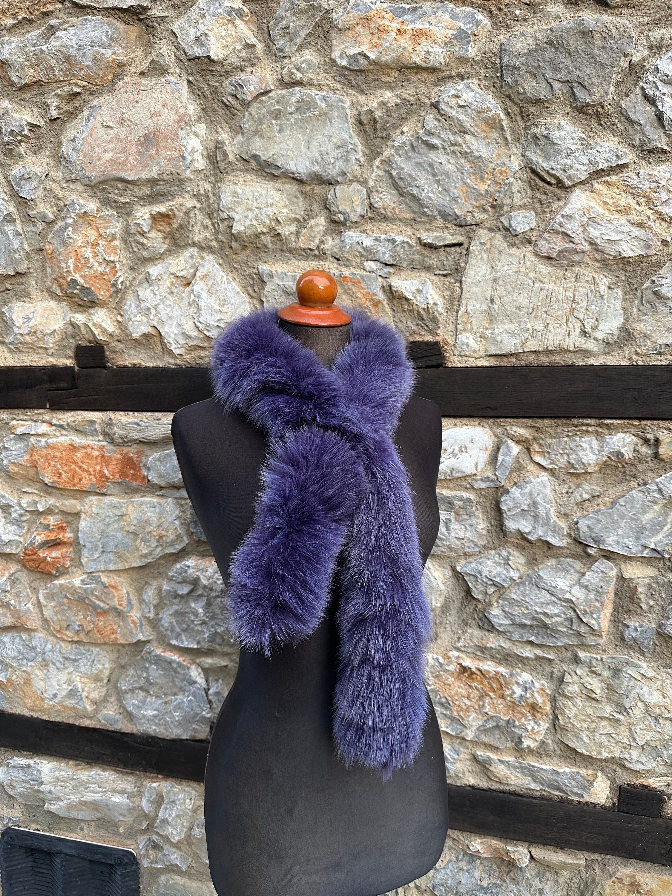 Purple Fox Fur Scarf: Genuine Warm Fur,  Neck Wrap