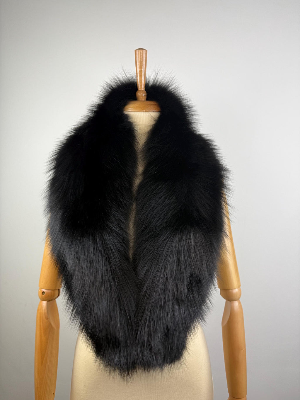 Black Fox Fur Stole – Real Fur Wrap, Extra Long Luxury Fur, Handmade in Greece
