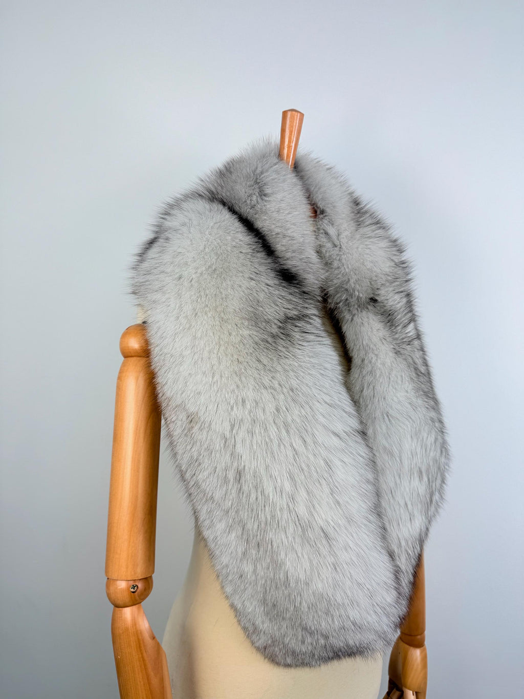 Luxury Real Blue Fox Fur Stole: Extra Long Fur Collar
