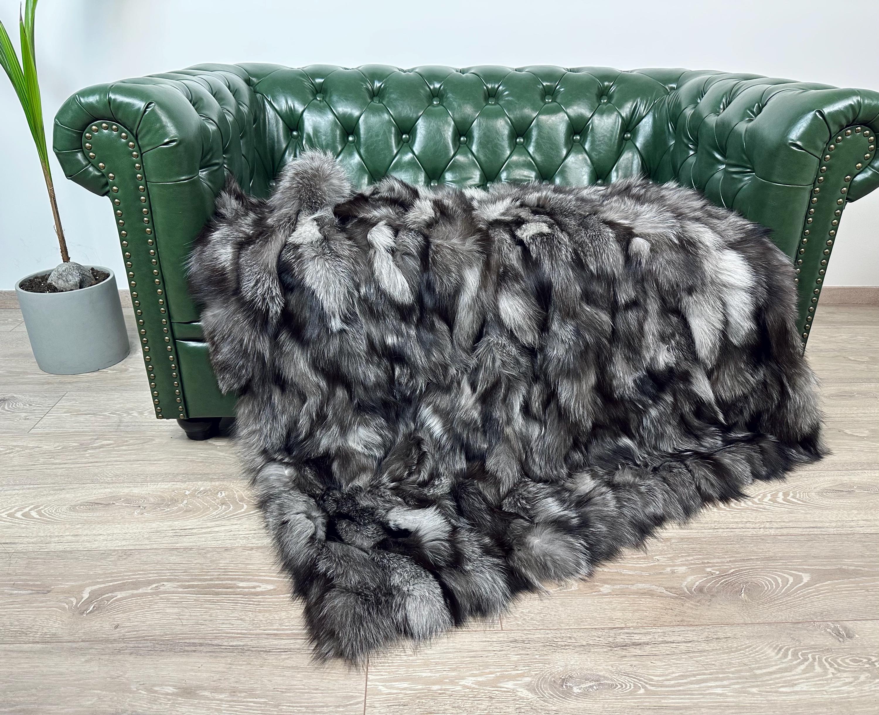 Luxury Silver Fox Fur Blanket: Handmade Real Fur Throw