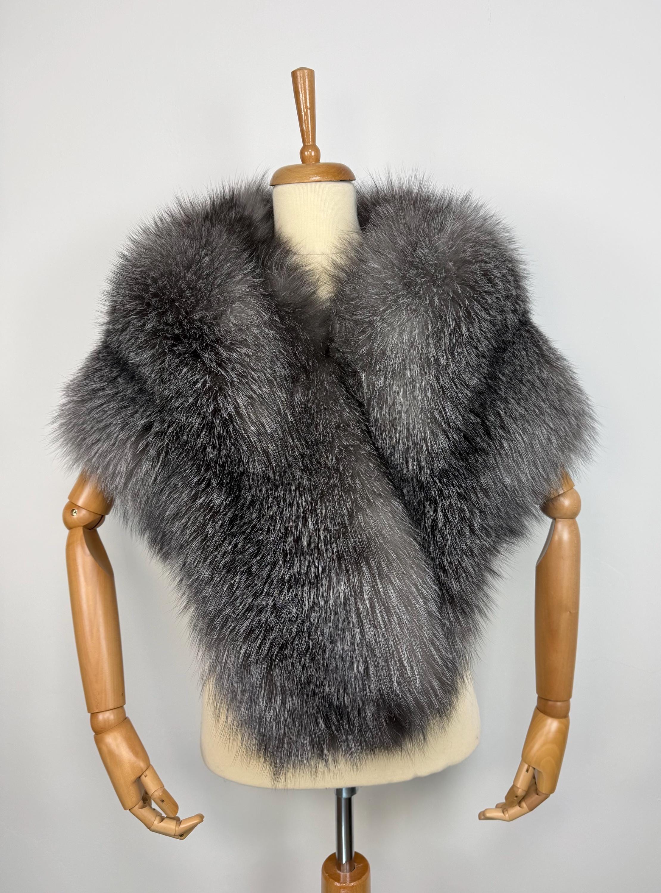 Frost Fox Fur Shawl – Real Fur Evening Wrap, Handmade in Greece