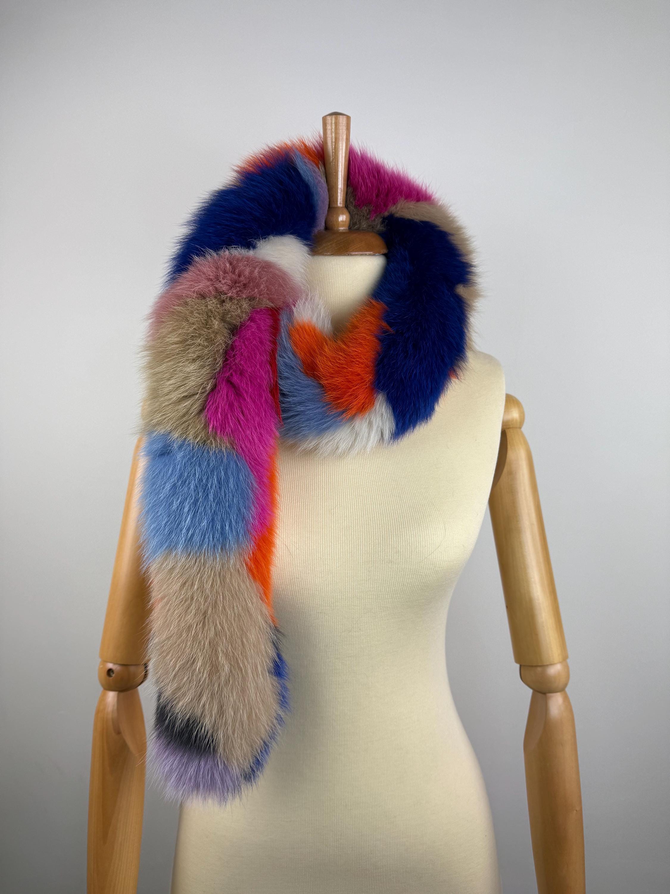 Luxury Multicolor Fox Fur Scarf – Real Fur, Handmade in Greece, Elegant Winter Scarf